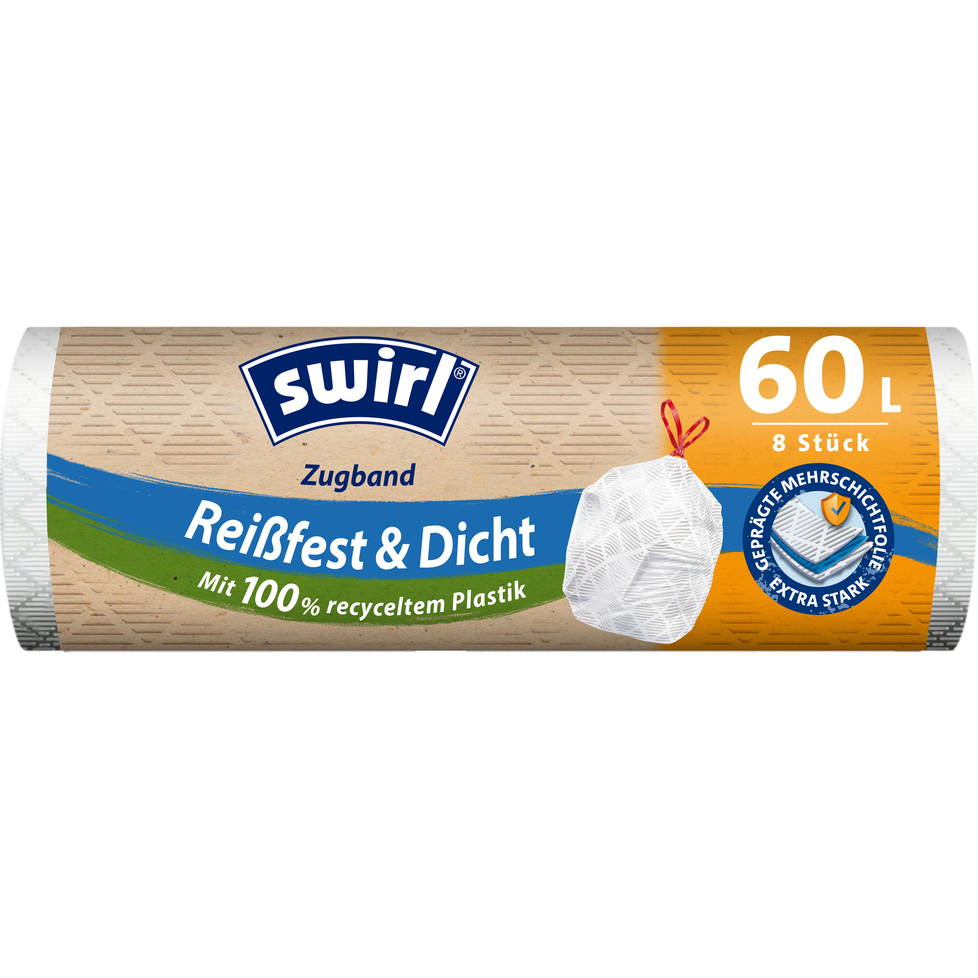 Swirl Müllbeutel 68 x 73 cm (B x H) 60l Plastik, 100 % recycelt weiß 8 St./Pack.