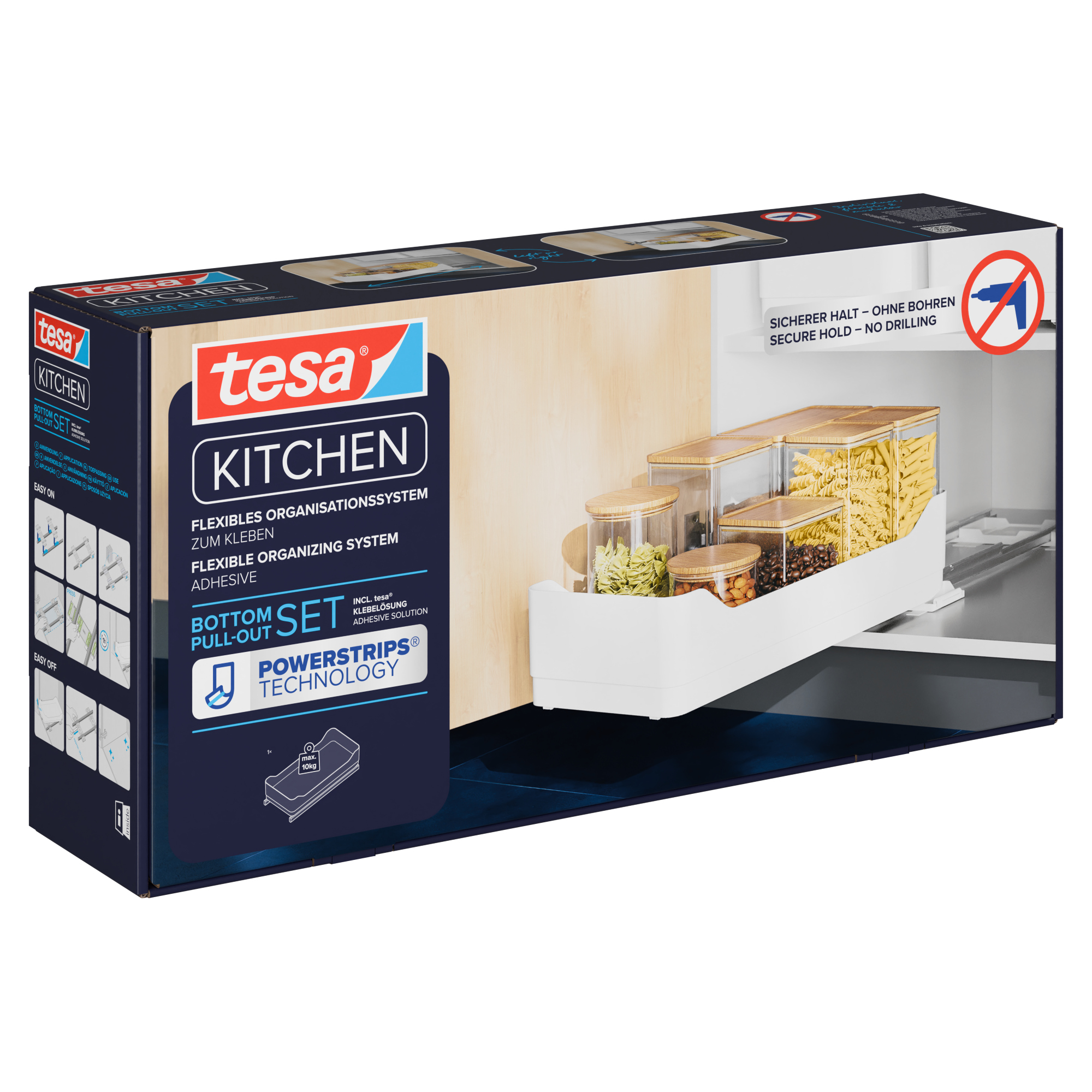 tesa® Schrankauszug KITCHEN Bottom Pull-Out 49 x 12 x 29 cm (B x H x T) Metall/Plastik weiß