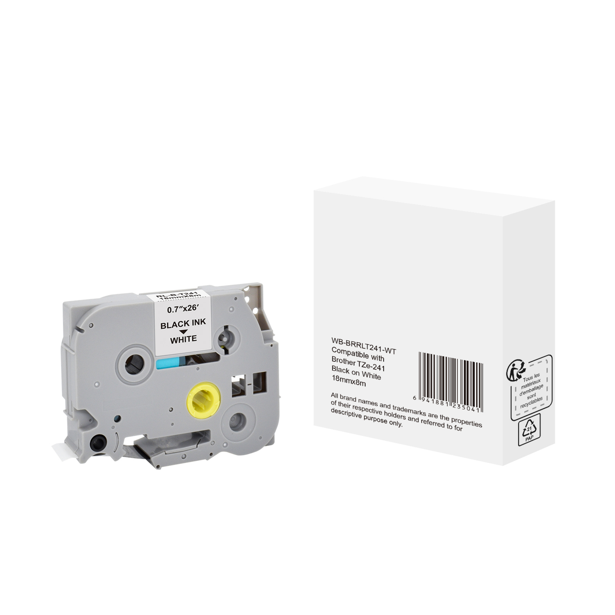 Schriftbandkassette Brother TZe-241 18 mm x 8 m (B x L) weiß schwarz