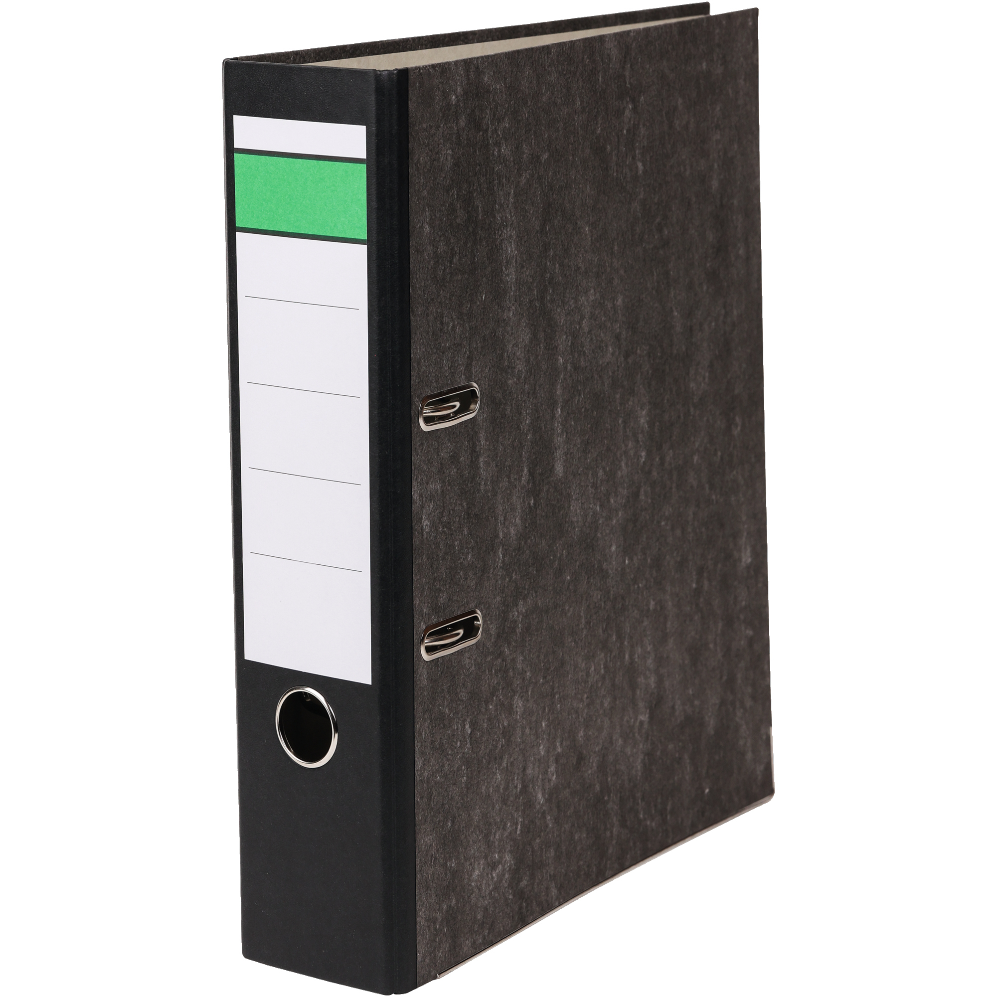 Ordner 80mm DIN A4 Rückenschild: geklebt mit Schlitzen Werkstoff: Papier, 100 % recycelt schwarz