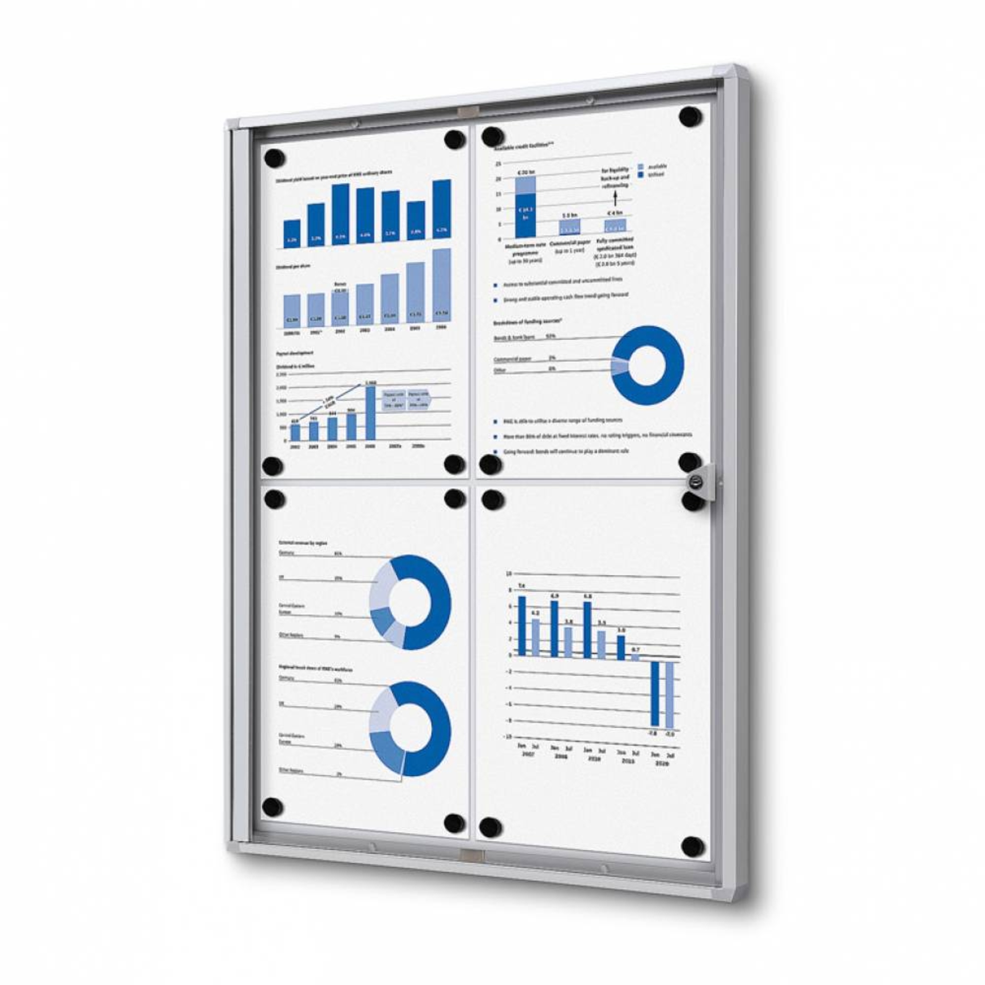 Showdown® Displays Schaukasten Economy Innenbereich 49,1 x 65,5 x 2,6 cm (B x H x T) 4 x DIN A4 mit Schloss Aluminium silber