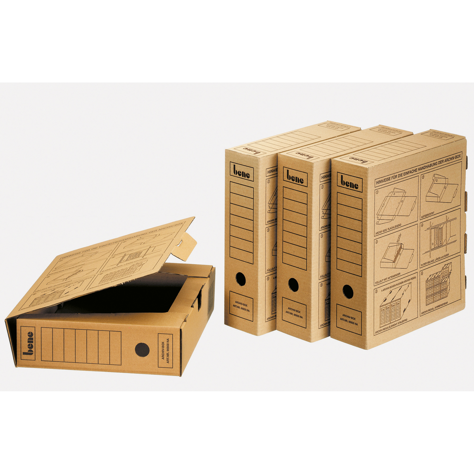 Bene Archivschachtel 8 x 33 x 29 cm (B x H x T) DIN A4 mit Archivdruck Wellpappe braun