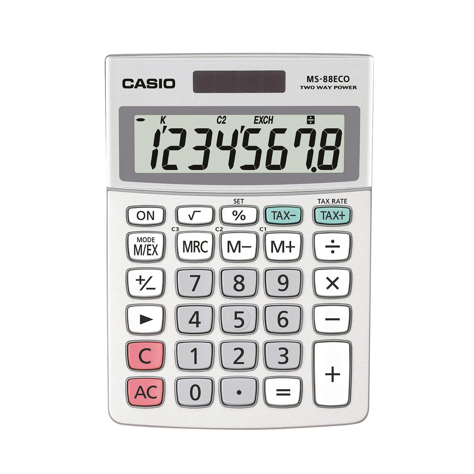 CASIO® Tischrechner MS-88 ECO 103 x 30,7 x 145 mm (B x H x T) Batterie, Solar-Energie grau