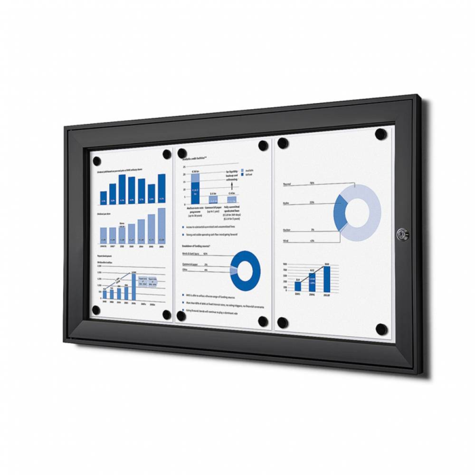 Showdown® Displays Schaukasten Innenbereich, regengeschützter Außenbereich 74,1 x 38,8 x 2,3 cm (B x H x T) 3 x DIN A4 mit Schloss Aluminium schwarz