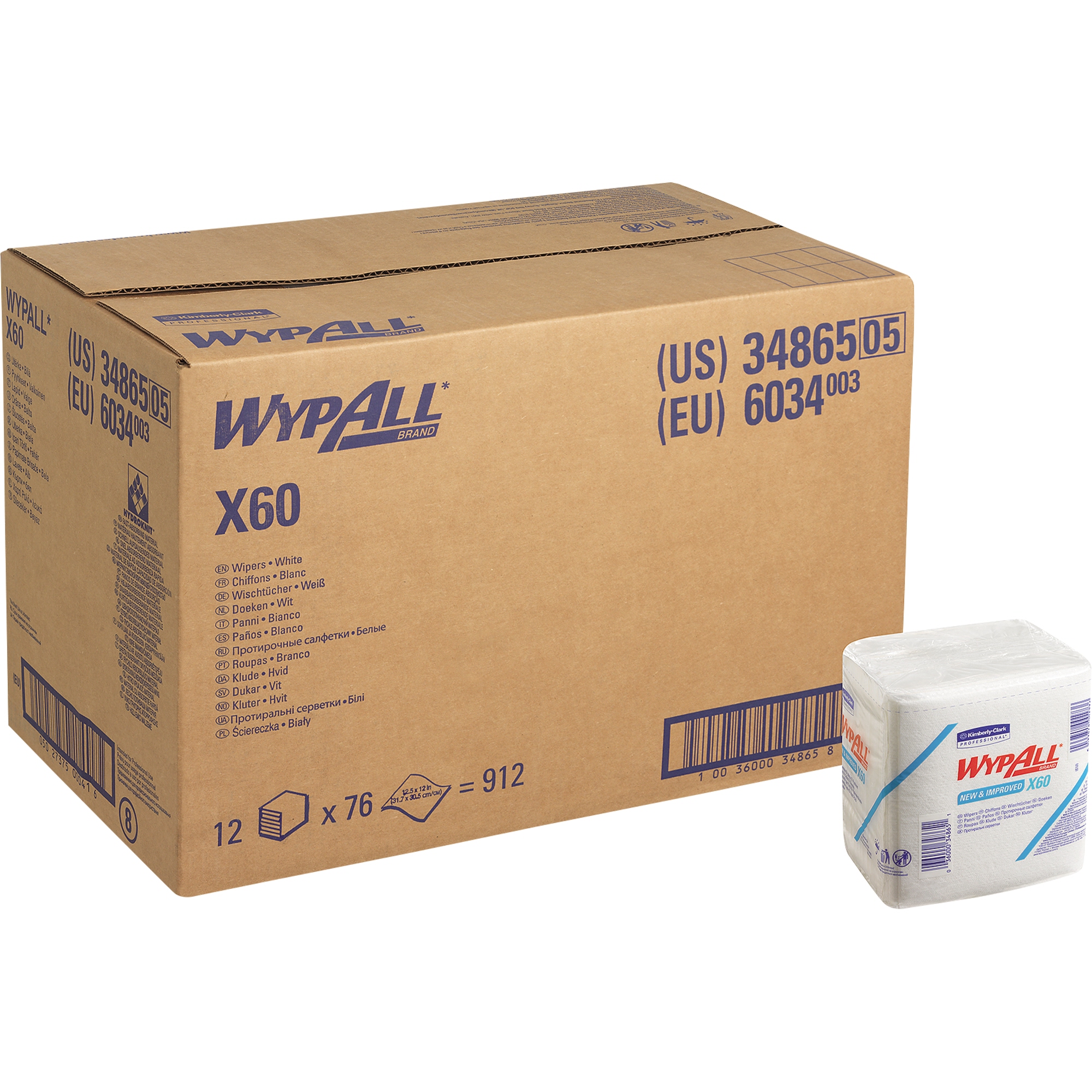 WYPALL* Wischtücher X60 31,8 x 30,5 cm (B x L) Hydroknit weiß 76 St./Pack.
