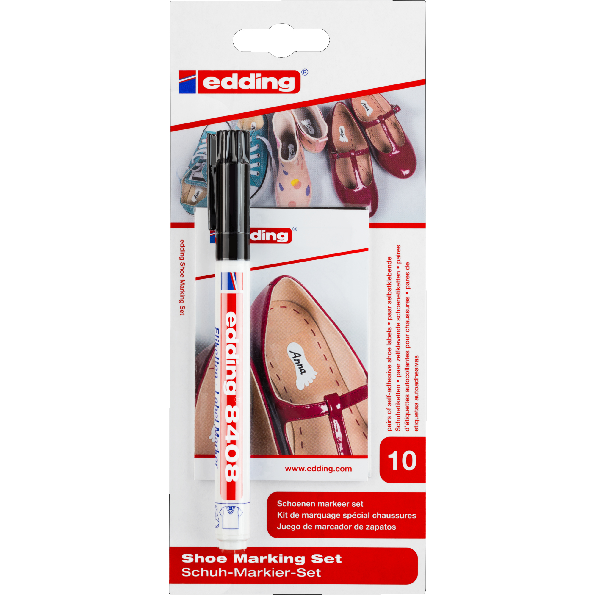 edding Textilmarker Schuh-Markier-Set 8408 0,75mm schwarz Rundspitze inkl. 10 Etikettenpaare für Schuhe