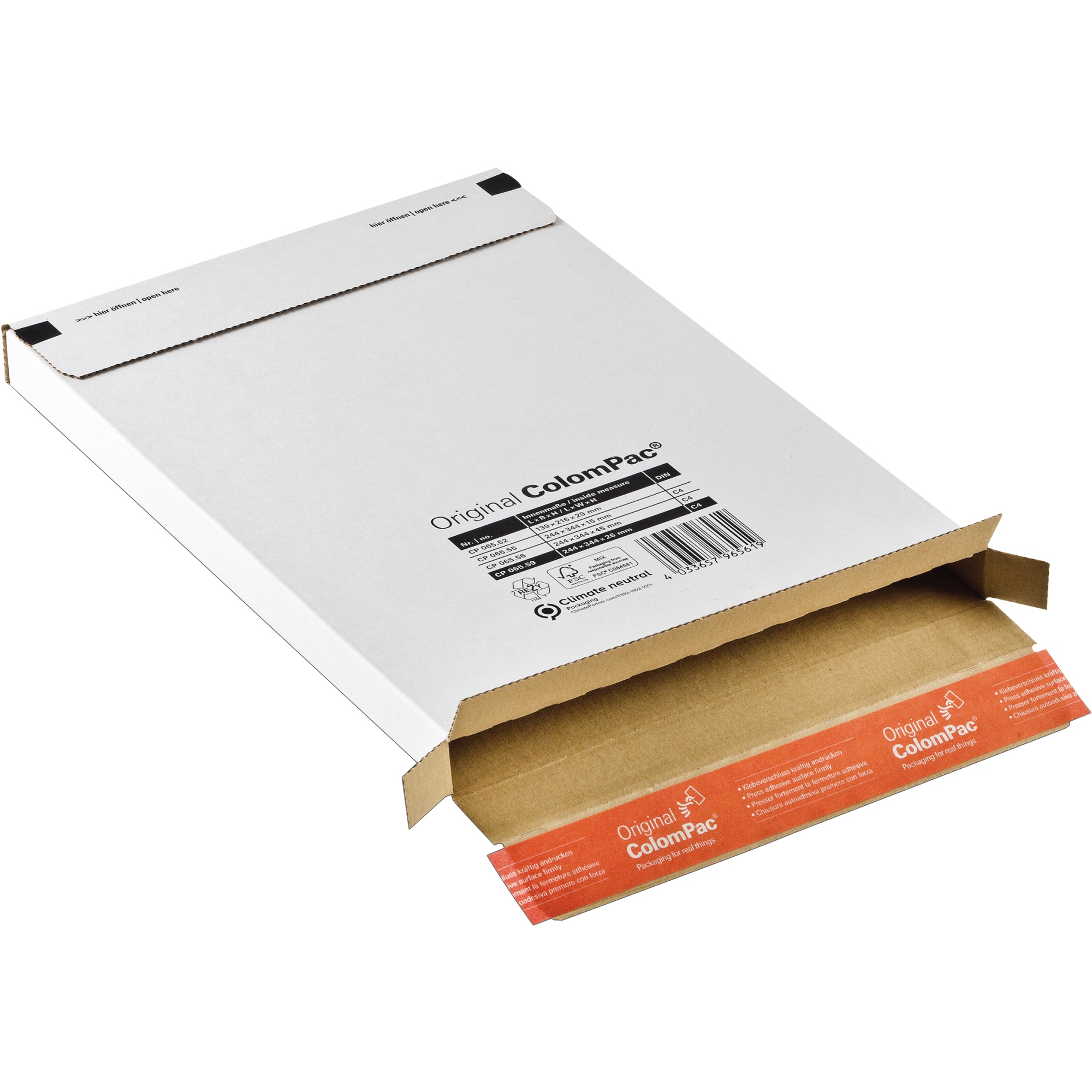 ColomPac® Versandkarton Kurierpaket Innenmaße: 24,4 x 34,4 x 2,8 cm (B x H x T) Außenmaße: 25 x 35,3 x 3 cm (B x H x T) Kraftliner Wellpappe weiß