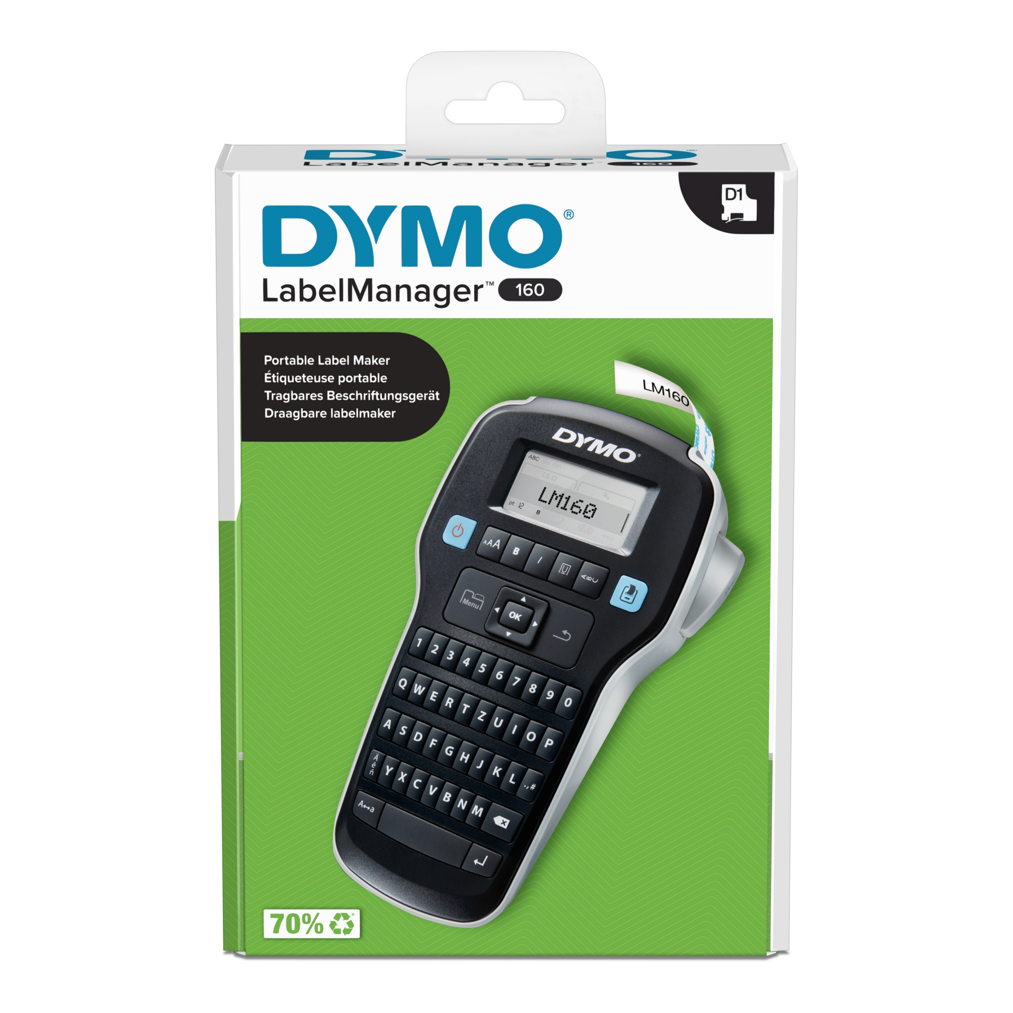 DYMO® Beschriftungsgerät LabelManager™ 160 1 Display-Zeile 6 Schriftgrößen 2 Druckzeilen inkl. D1-Starter-Schriftbandkassette (12 mm x 3 m, schwarz auf weiß)