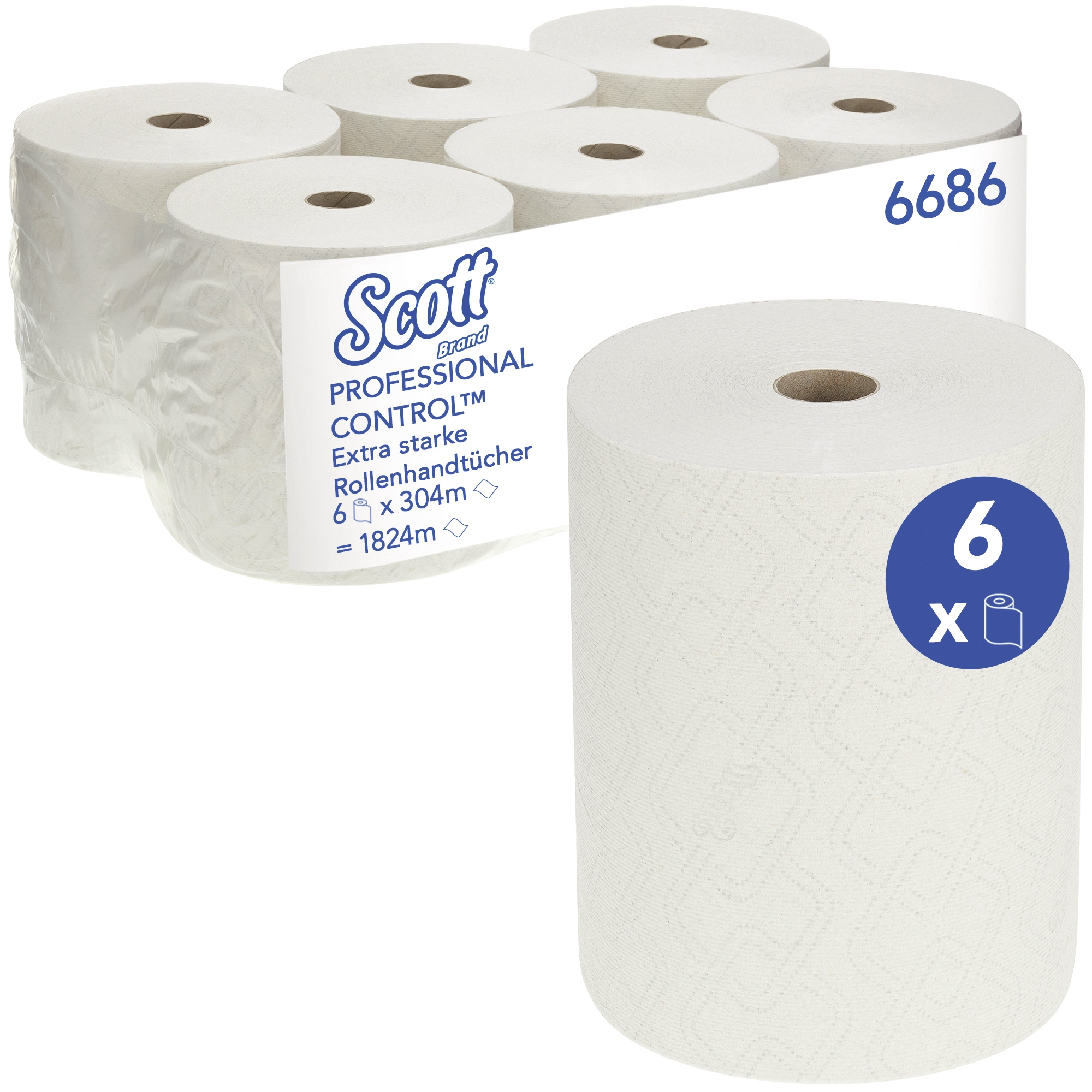 Scott® Handtuchrolle Control™ EXTRA STRONG 19,8 cm x 304 m (B x L) Airflex™, 65 % recycelt weiß 6 Rl./Pack.