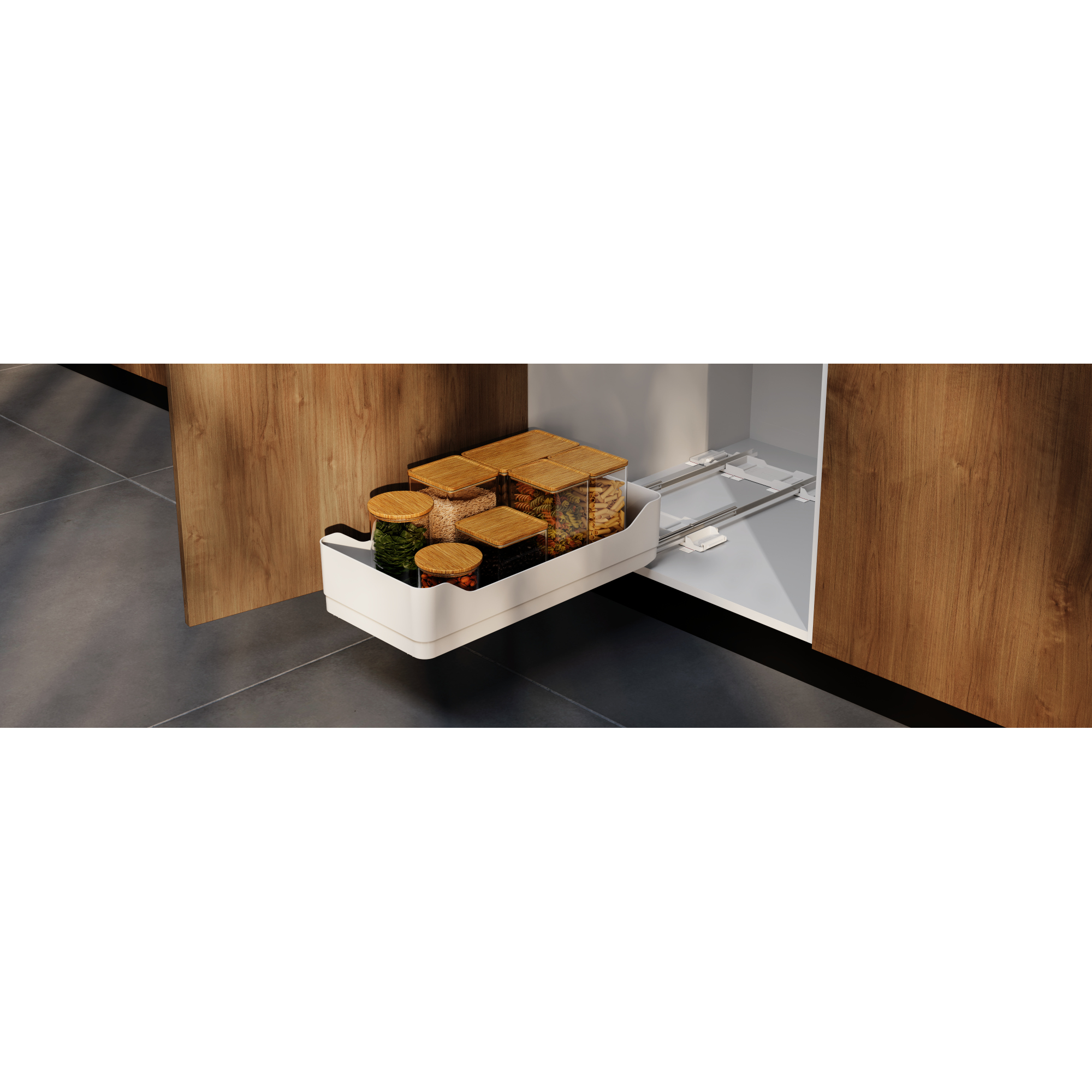 tesa® Schrankauszug KITCHEN Bottom Pull-Out 49 x 12 x 29 cm (B x H x T) Metall/Plastik weiß