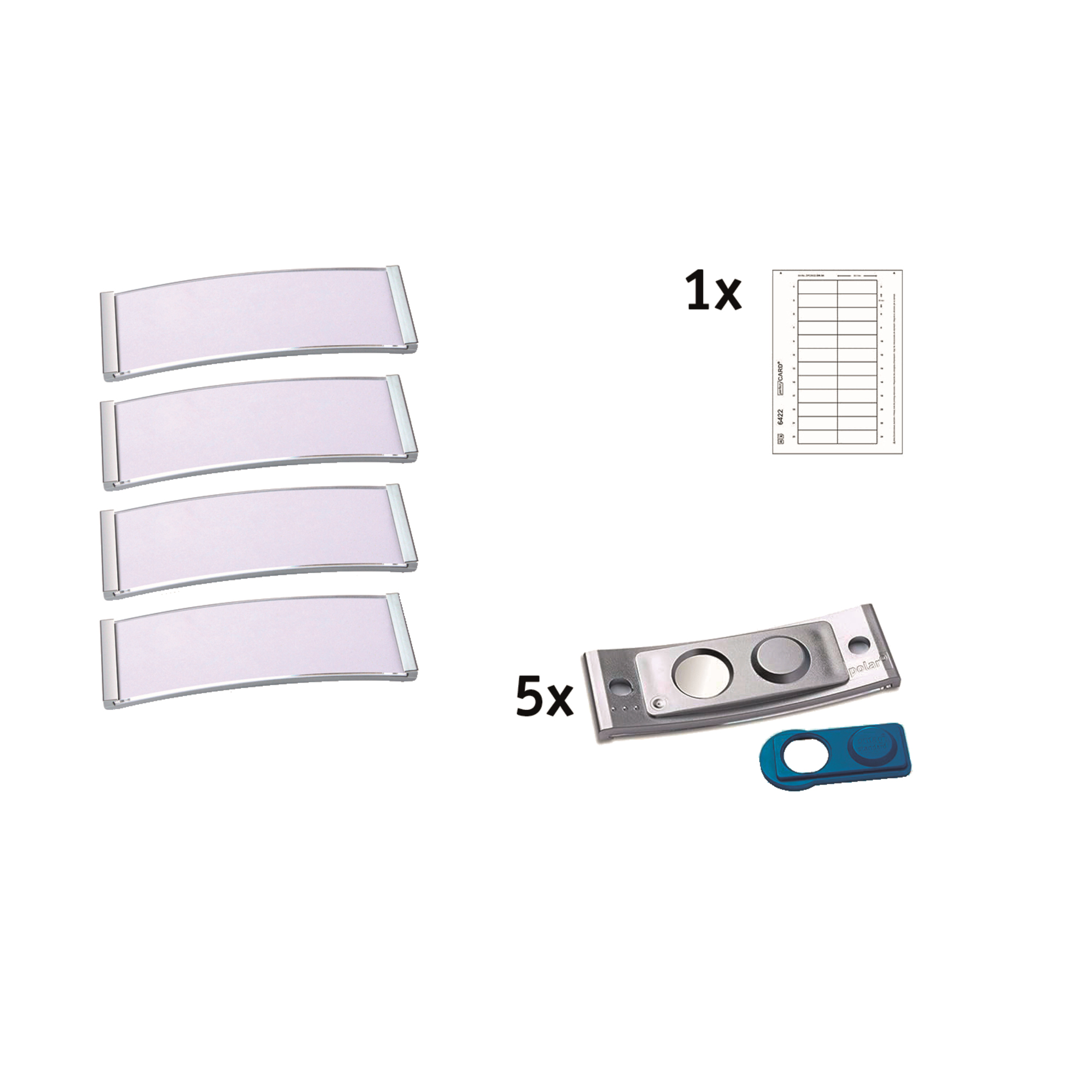 badgepoint® Namensschild polar® classic 64 x 22 mm (B x H) inkl. 1 Bogen (12 Namenskarten) Papier A4 weiß Magnet edelstahl 5 St./Pack.