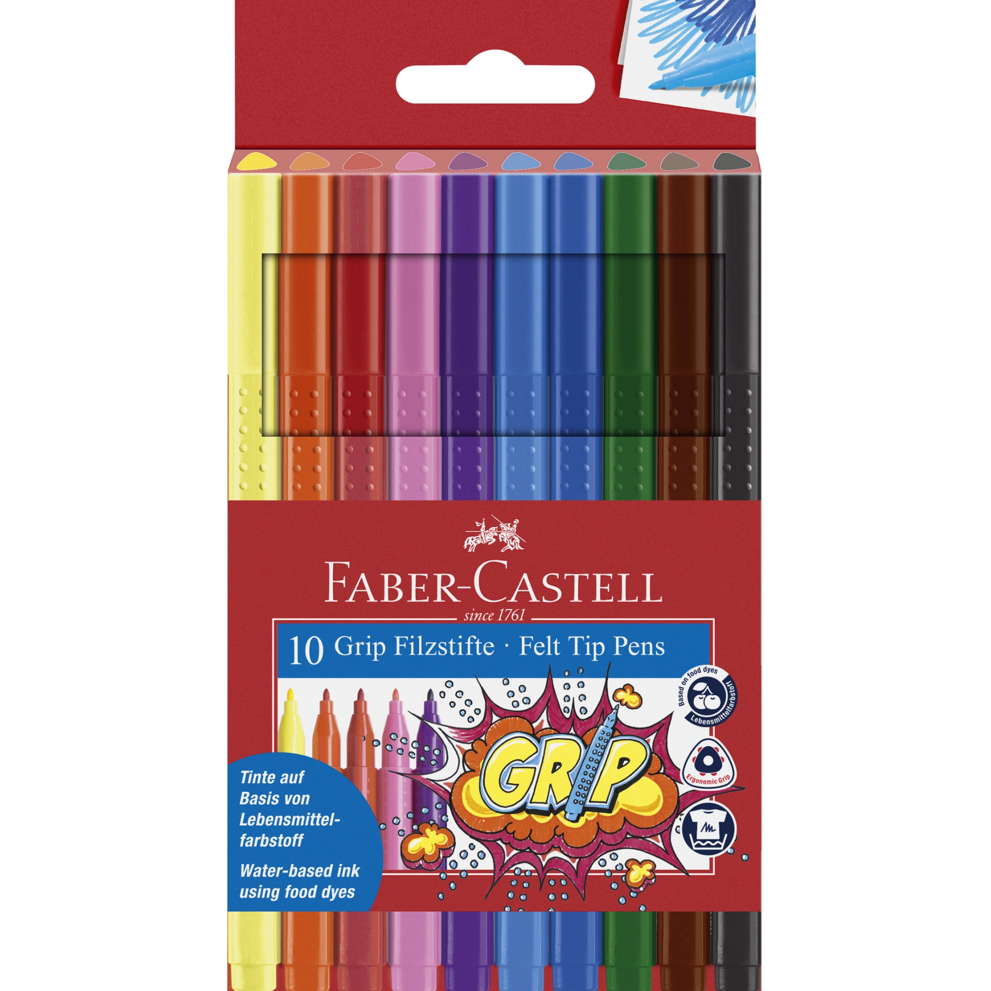 Faber-Castell Fasermaler GRIP COLOUR 3mm farbig sortiert auswaschbar 10 St./Pack.