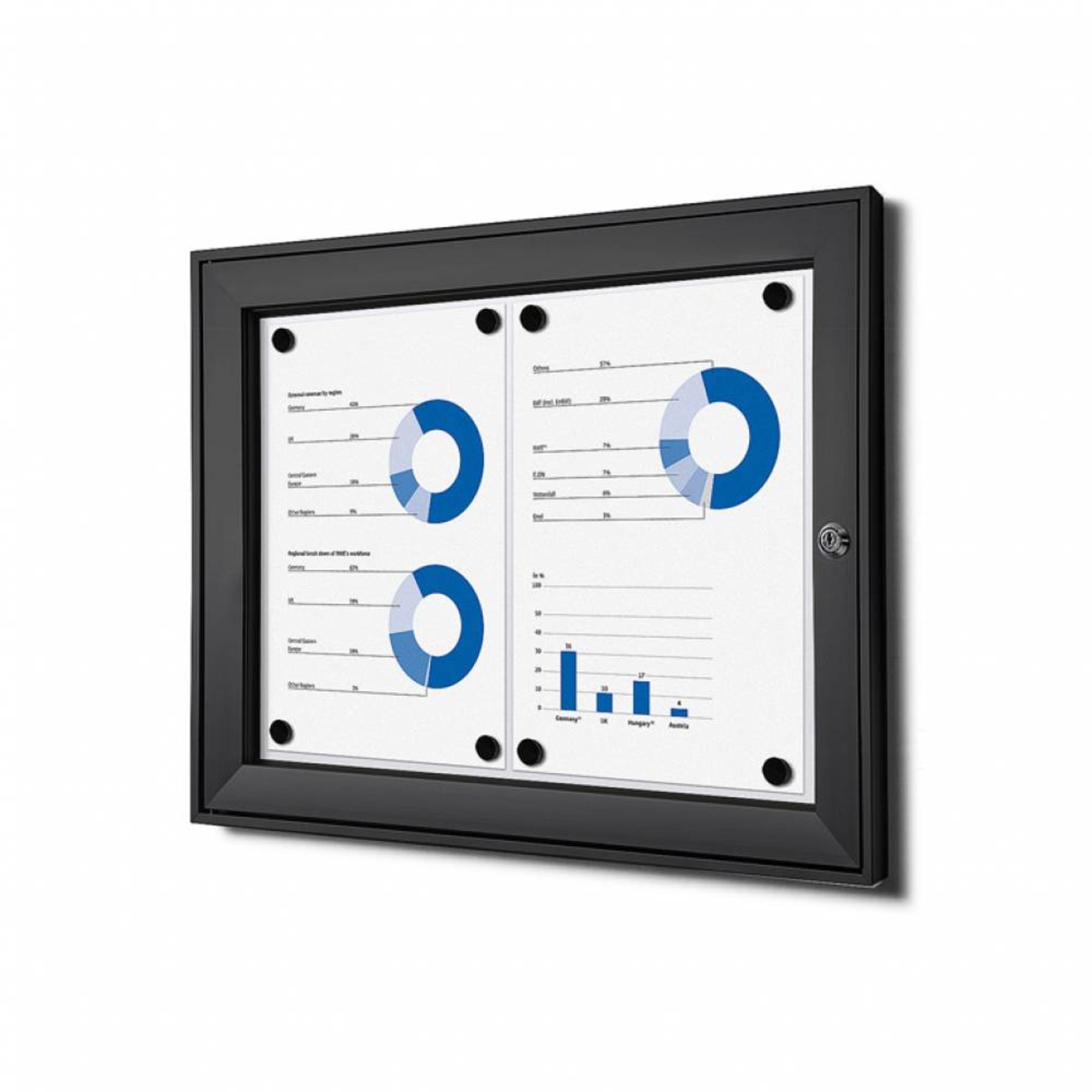Showdown® Displays Schaukasten Innenbereich, regengeschützter Außenbereich 52,1 x 38,8 x 2,3 cm (B x H x T) 2 x DIN A4 mit Schloss Aluminium schwarz