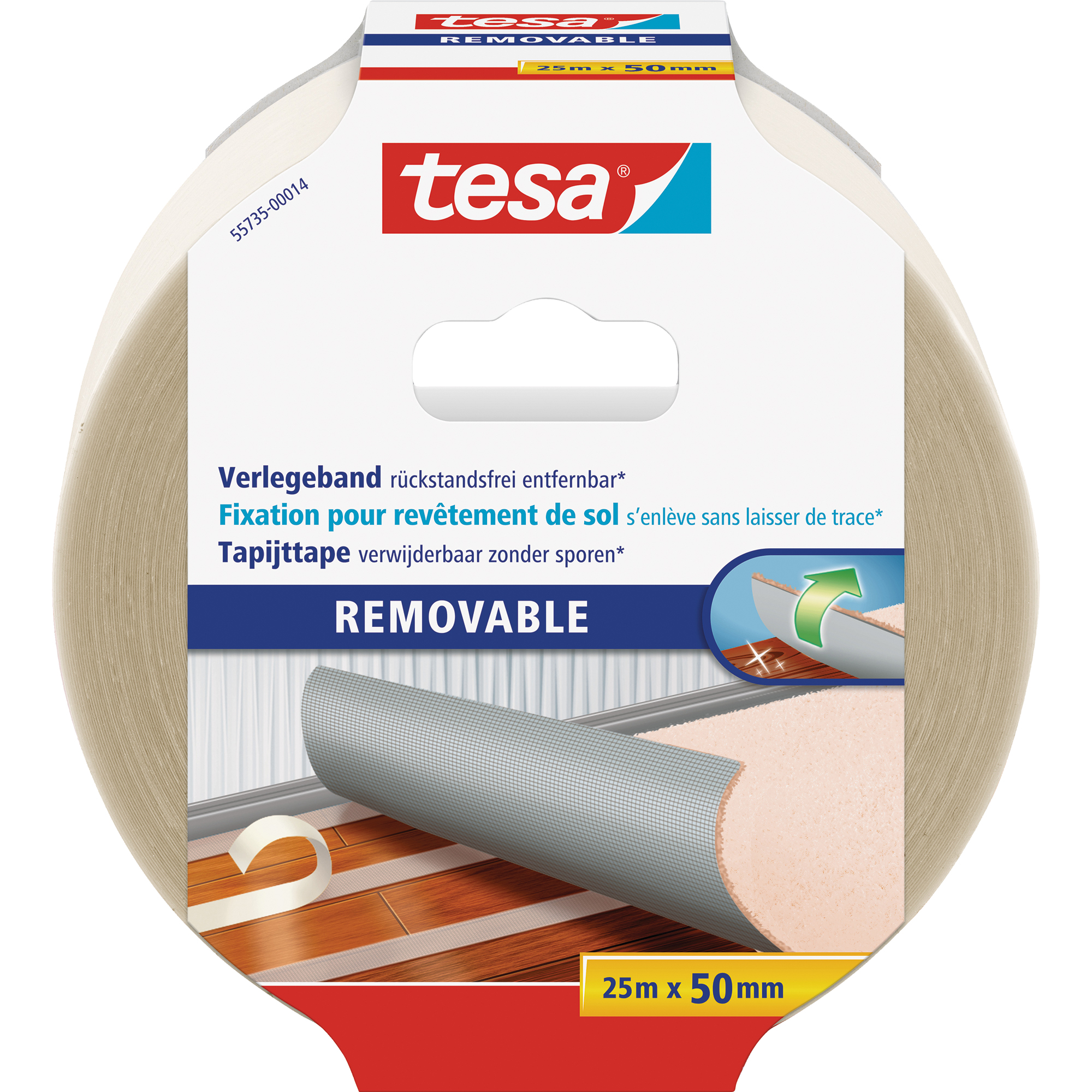 tesa® Verlegeband Removable 50 mm x 25 m (B x L) beidseitig klebend wieder ablösbar Polypropylen transparent