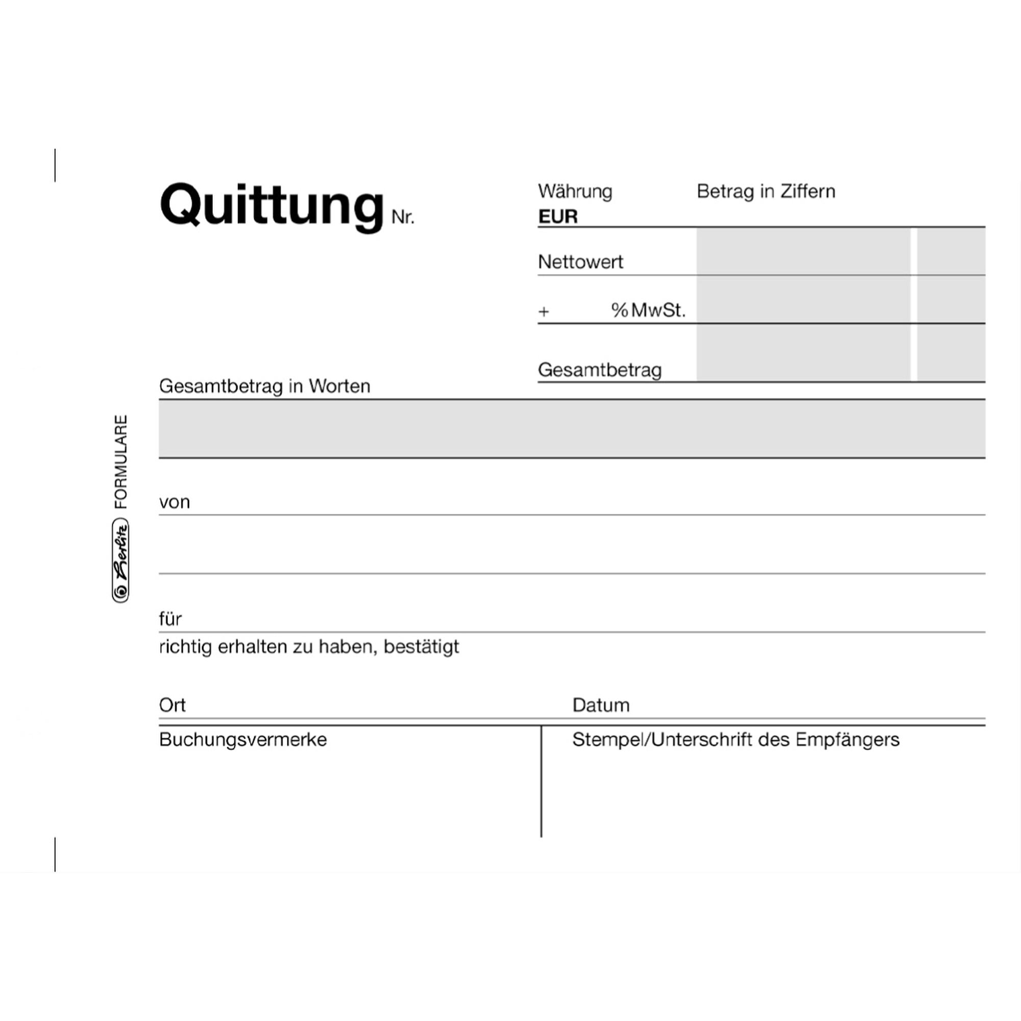 Herlitz Quittungsblock DIN A6 quer nicht selbstdurchschreibend 1 Durchschlag 2 x 50 Bl.