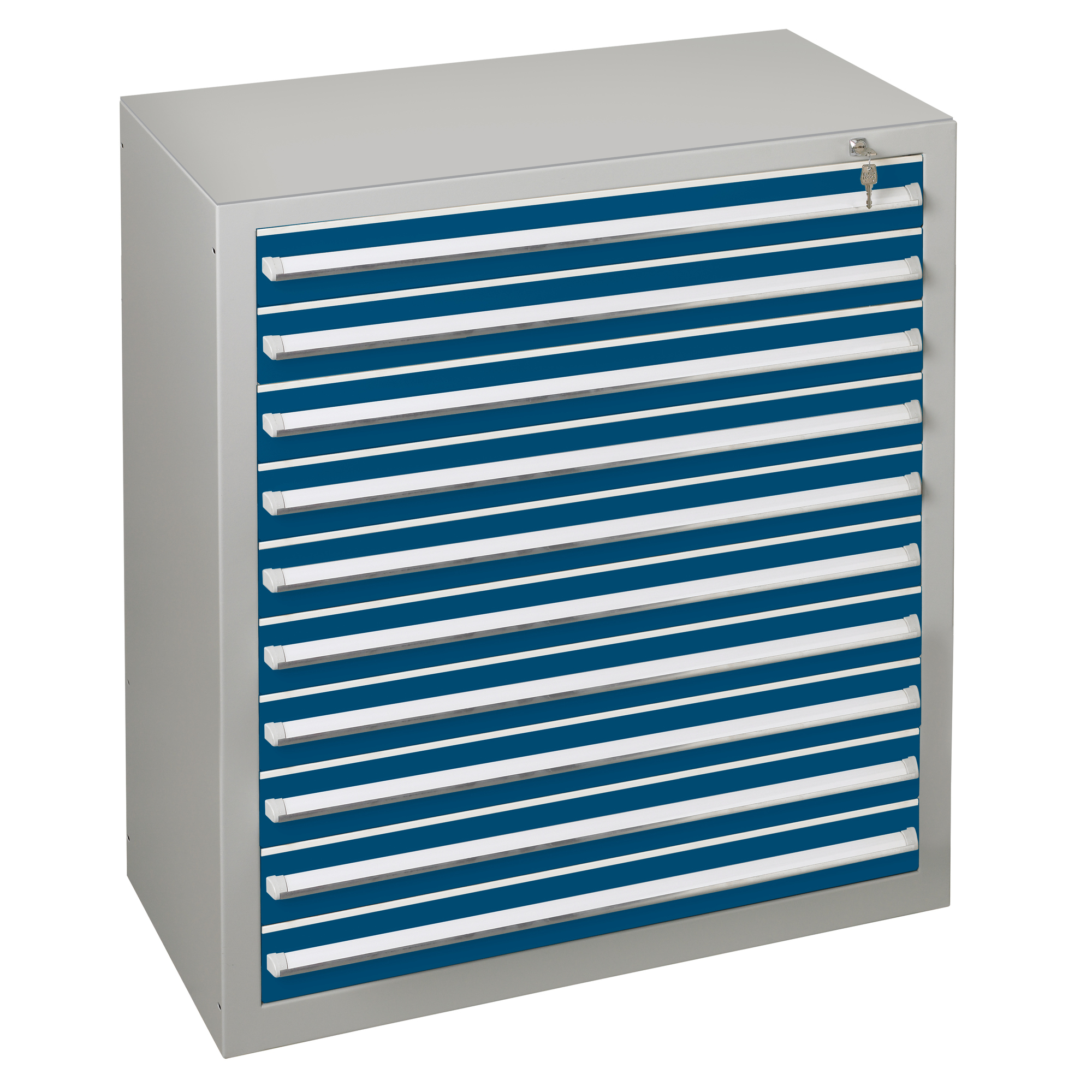 SCHULTE Schubladenschrank 1.000 x 1.100 x 500 mm (B x H x T) 10 Schubladen Stahl Farbe der Front: blau Farbe des Korpus: lichtgrau