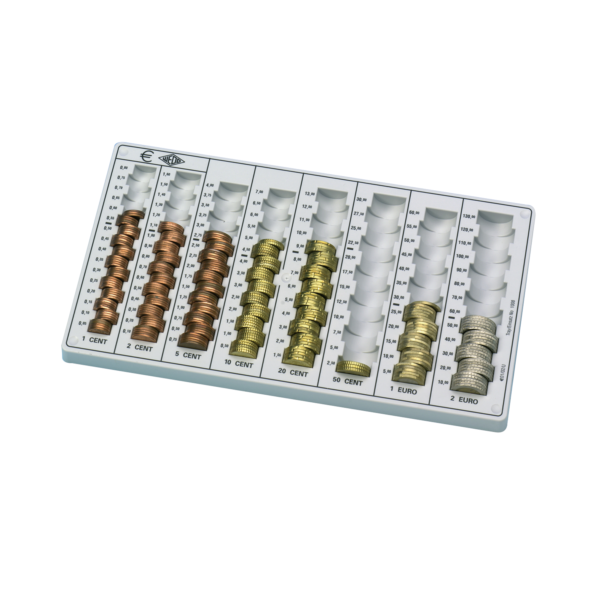 WEDO® Geldzählbrett ECO II 32,8 x 3,1 x 17,8 cm (B x H x T) EUR 1 Cent, 2 Cent, 5 Cent, 10 Cent, 20 Cent, 50 Cent, 1 Euro, 2 Euro lichtgrau
