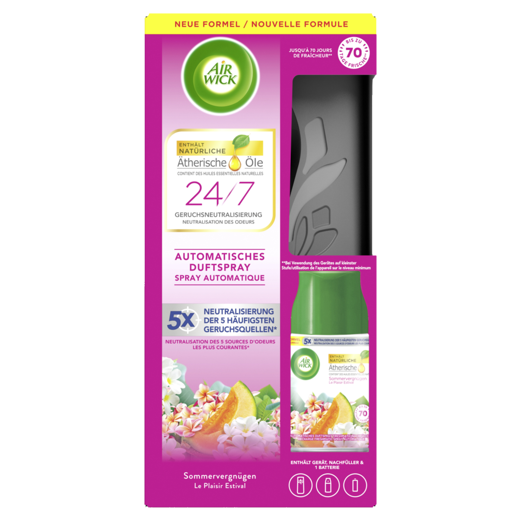 AIR-WICK Lufterfrischer Freshmatic Max Starter-Set gefüllt AIR-WICK Nachfüllpack Lufterfrischer 3234214 inkl. Duftspray Sommervergnügen 250 ml Kunststoff grau