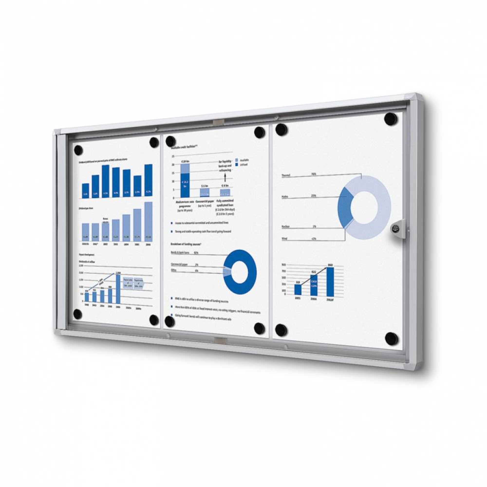 Showdown® Displays Schaukasten Economy Innenbereich 71,1 x 35 x 2,6 cm (B x H x T) 3 x DIN A4 mit Schloss Aluminium silber