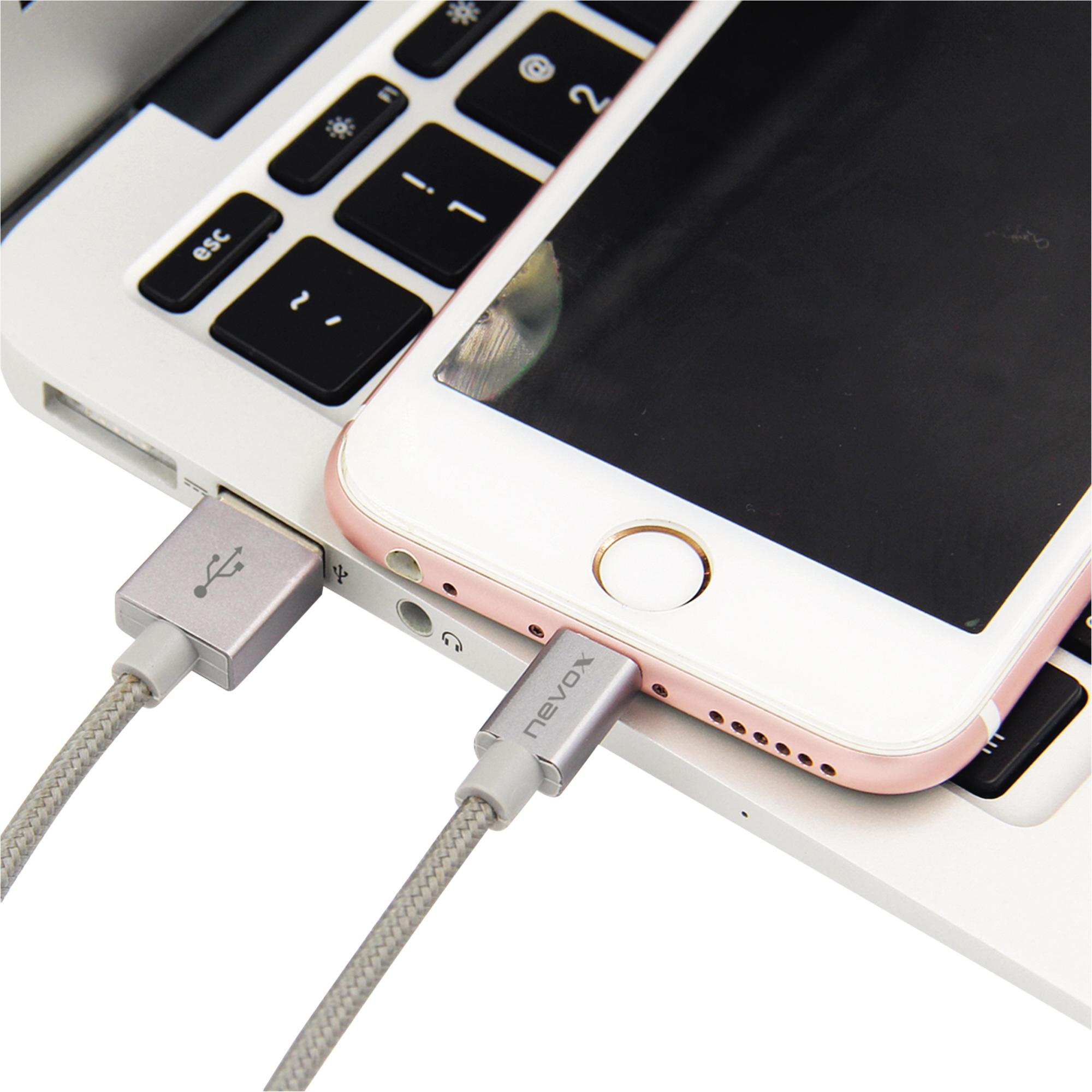 nevox USB-Kabel 2m silbergrau