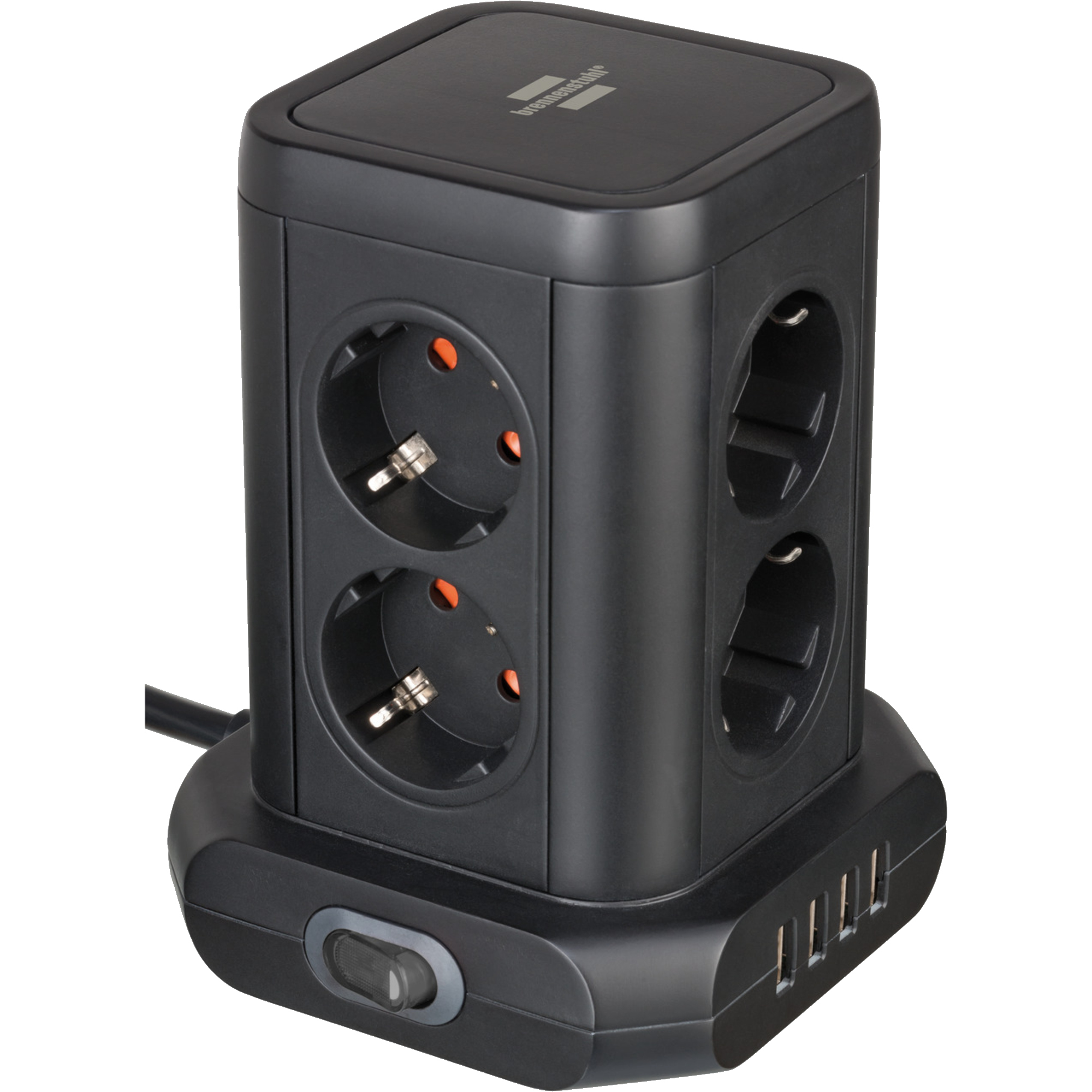 brennenstuhl® Tischsteckdosenleiste Steckdosenturm 8 Steckdosen 2m 4 USB Ports schwarz