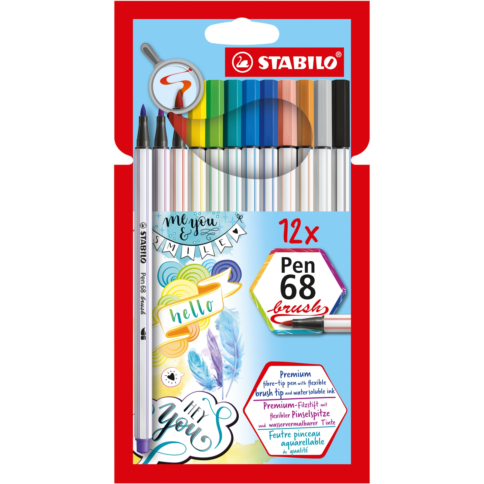 STABILO® Pinselstift Pen 68 brush farbig sortiert 12 St./Pack.