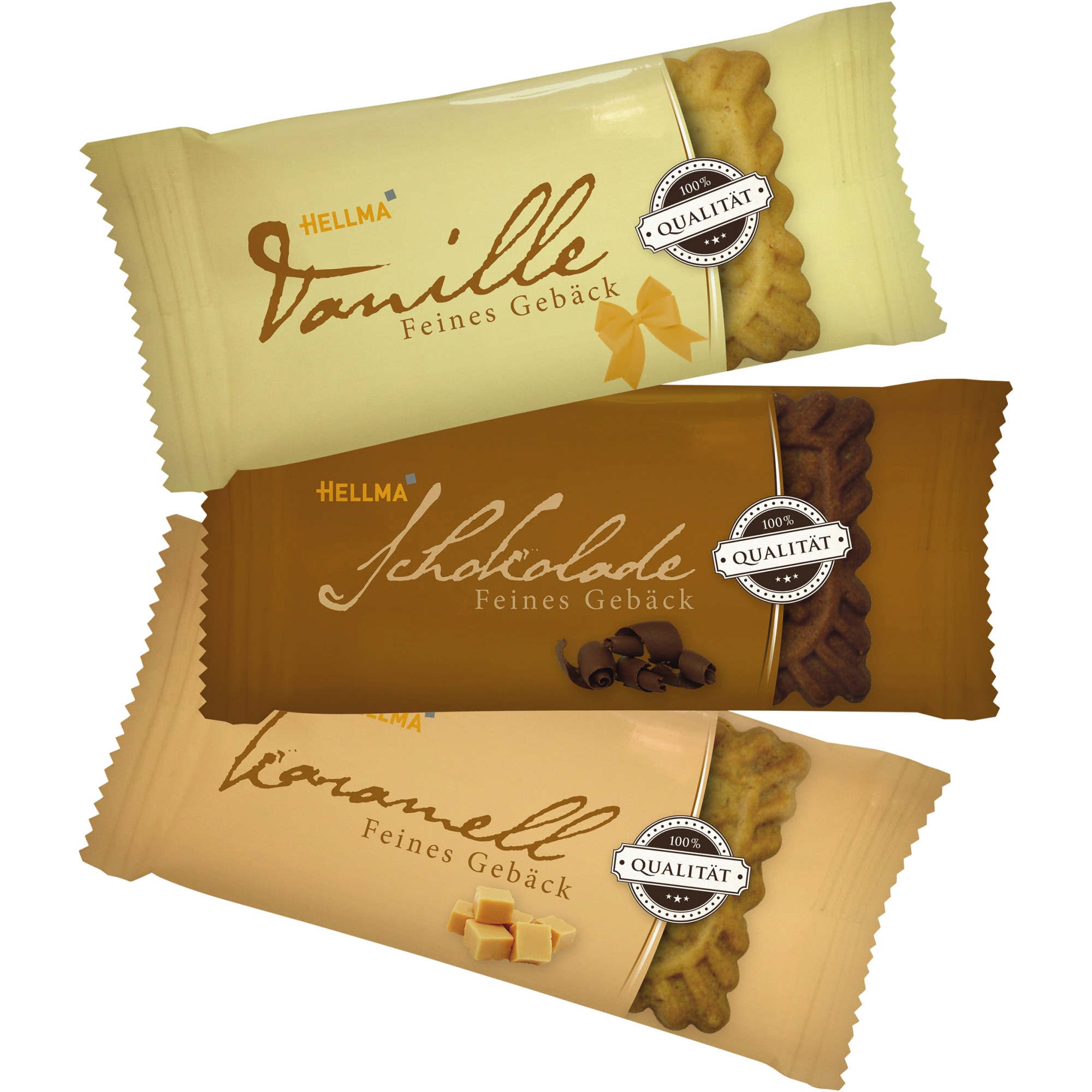 Hellma Gebäckmischung 3er MIX Karamell, Vanille, Schokolade. 200 x 5,6 g/Pack.