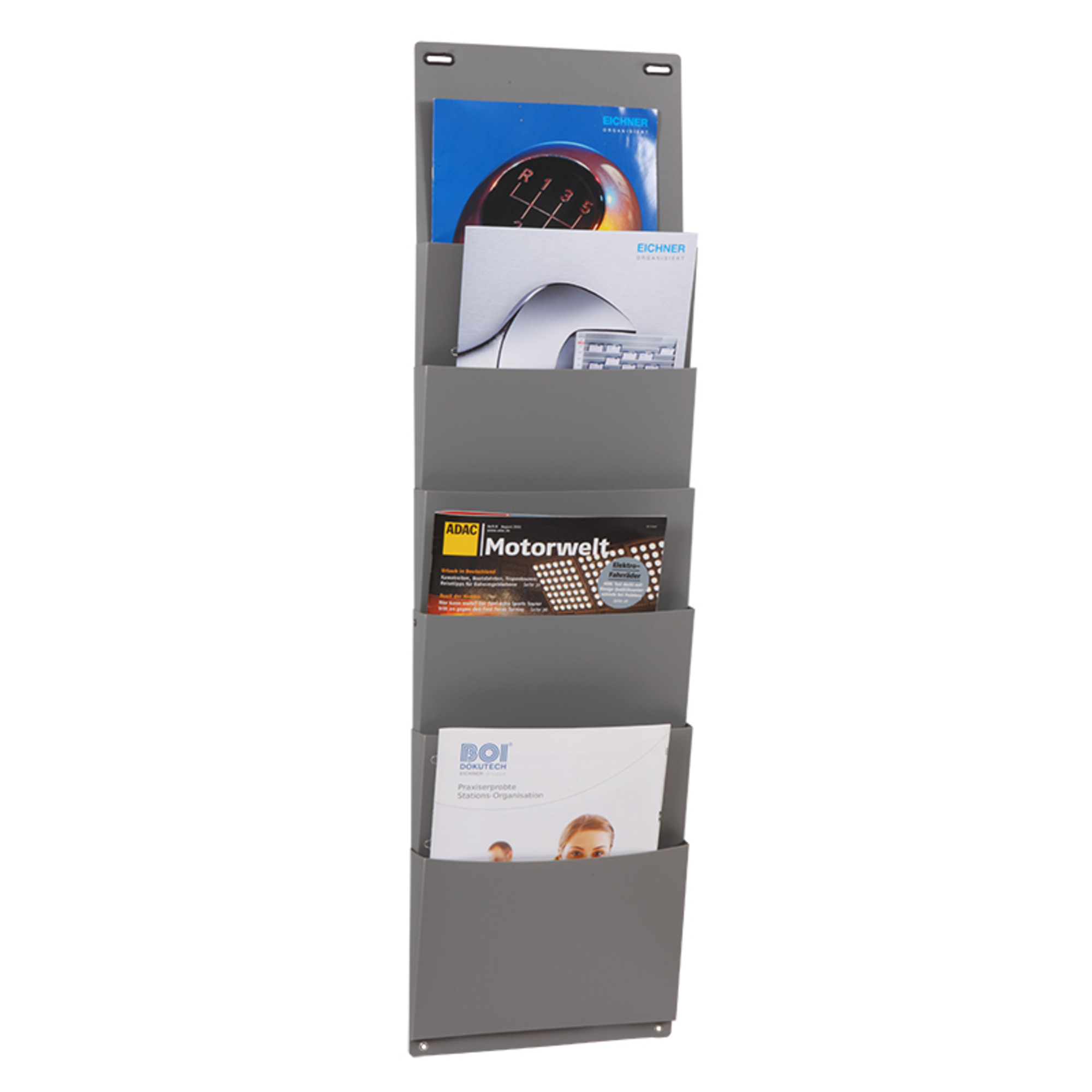 EICHNER Prospekthalter 25,5 x 90,5 x 5 cm (B x H x T) DIN A4 Polypropylen grau 6 Fächer