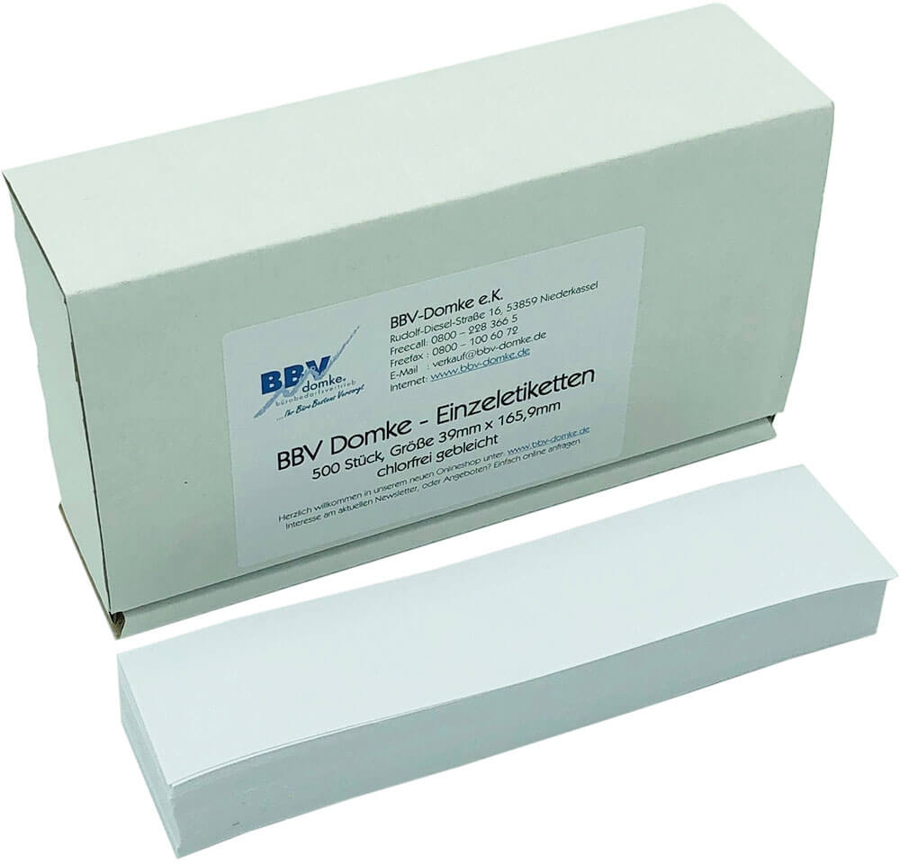 BBV-Domke Einzeletiketten 500 Stück, selbstklebend, weiß, passend für IS-420, IS-440, IS-480, IN-600, IN-700, IS-5000, IS-6000