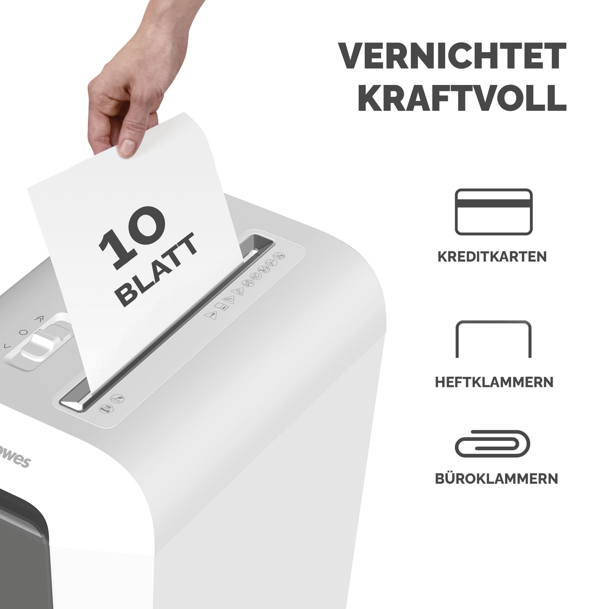 Fellowes® Aktenvernichter Powershred® LX65 P-4 Papier, Heftklammern, Büroklammern, Kreditkarten Partikelschnitt 10 Bl. weiß