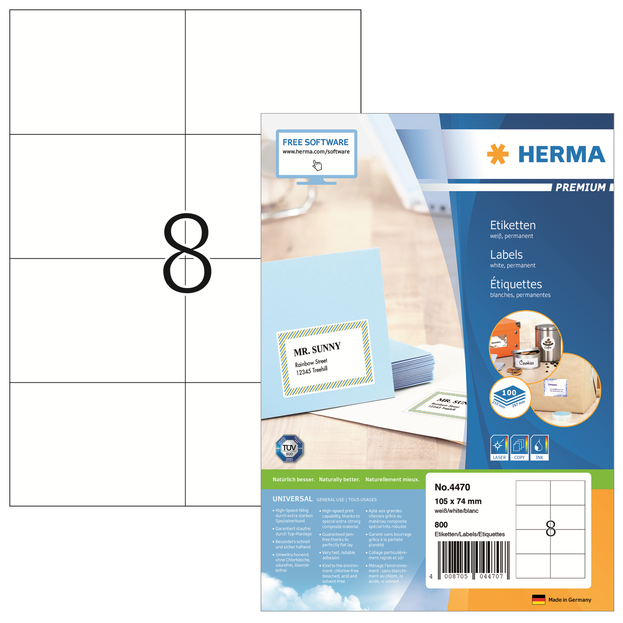 HERMA Universaletikett PREMIUM 105 x 74 mm (B x H) nicht wieder ablösbar Papier weiß 800 Etik./Pack.
