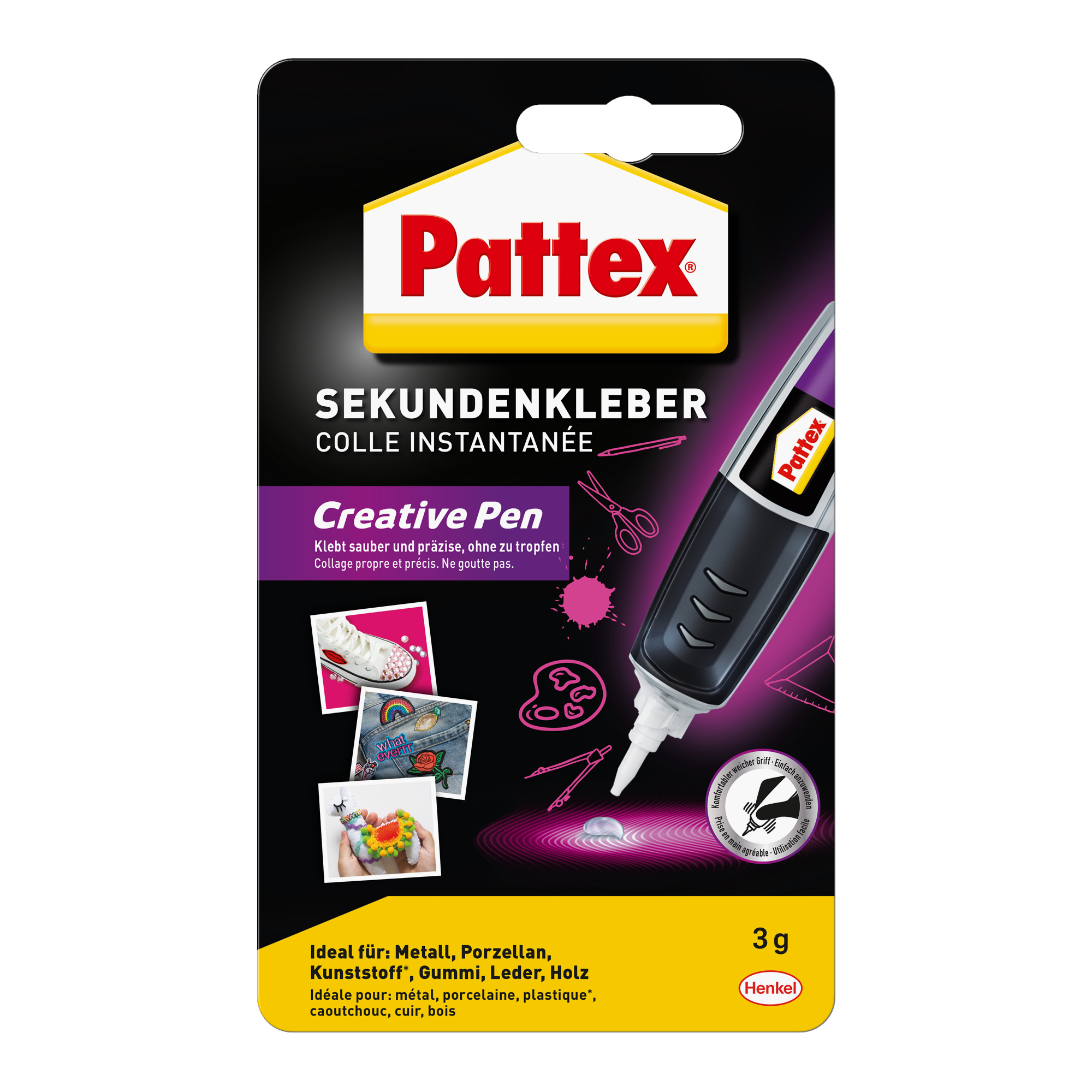 Pattex Sekundenkleber Creative Pen Holz, Leder, Gummi, Porzellan, Metall 3g