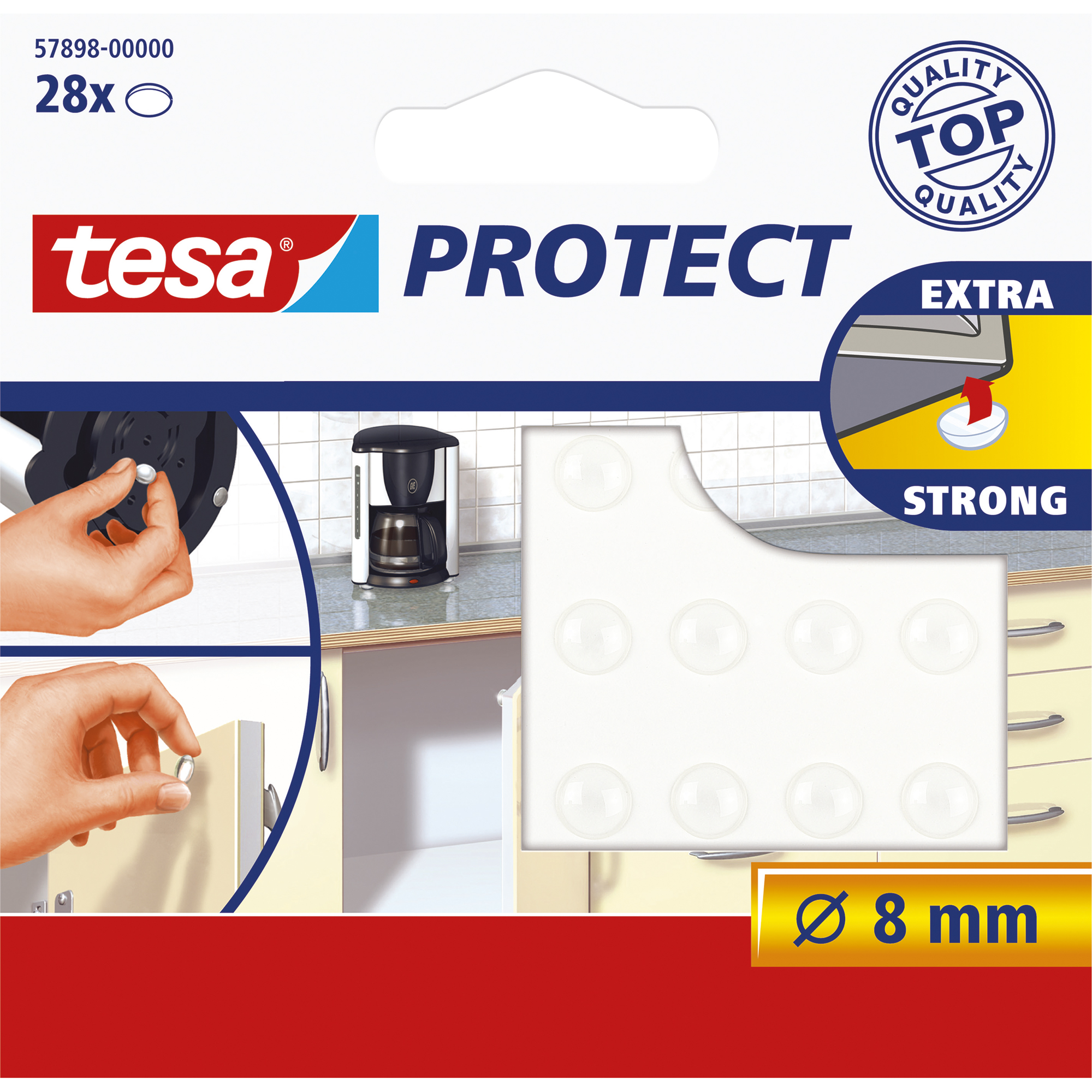 tesa® Schutzpuffer Protect® Türen, Schubladen, Kaffeemaschinen, Lautsprecherboxen, Wasserkocher 8mm Ethylenvinylacetat transparent 28 St./Pack.