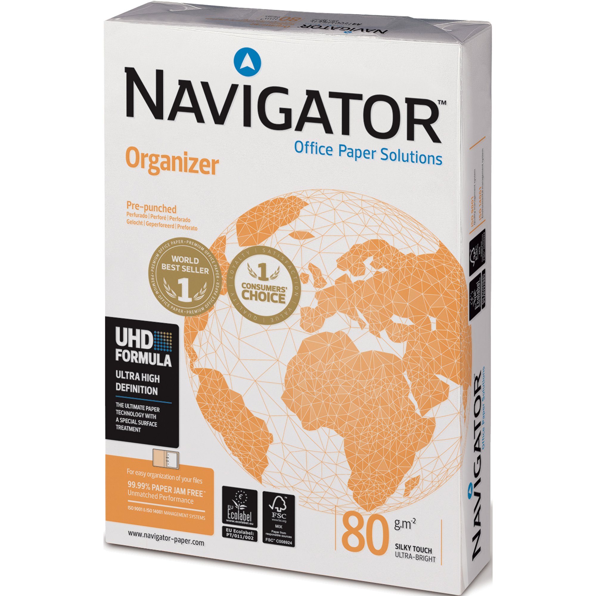 Navigator Kopierpapier Organizer DIN A4 80g/m² holzfrei 2fach Lochung hochweiß 2.500 Bl./Pack.