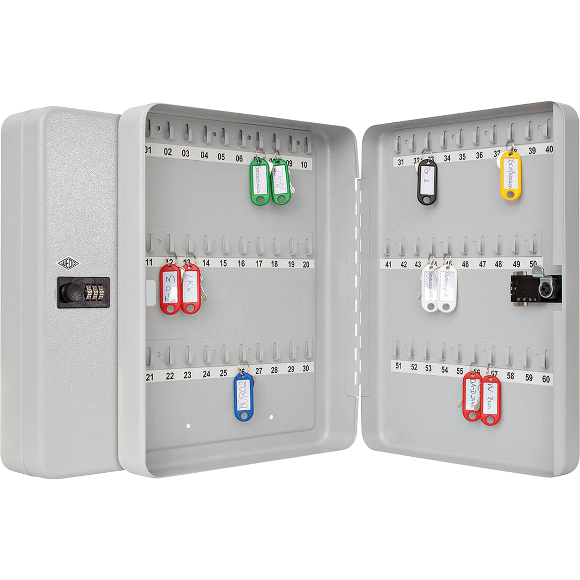WEDO® Schlüsselschrank 28,8 x 67 x 9,4 cm (B x H x T) inkl. Nummernstreifen Stahlblech, pulverbeschichtet lichtgrau