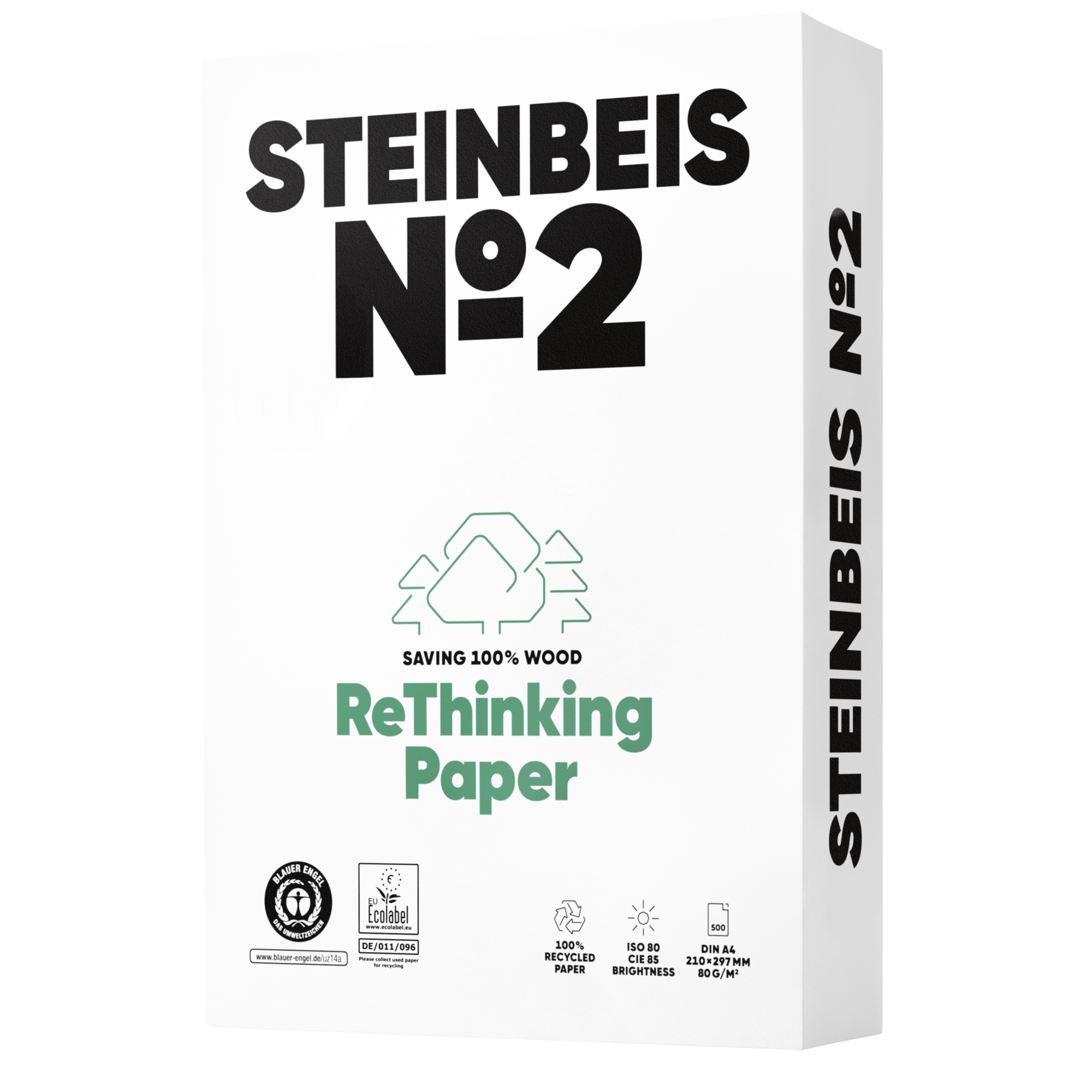 Steinbeis Kopierpapier No. 2 Trend White DIN A4 80g/m² 100 % recycelt, chlorfrei gebleicht 2fach Lochung weiß 500 Bl./Pack.