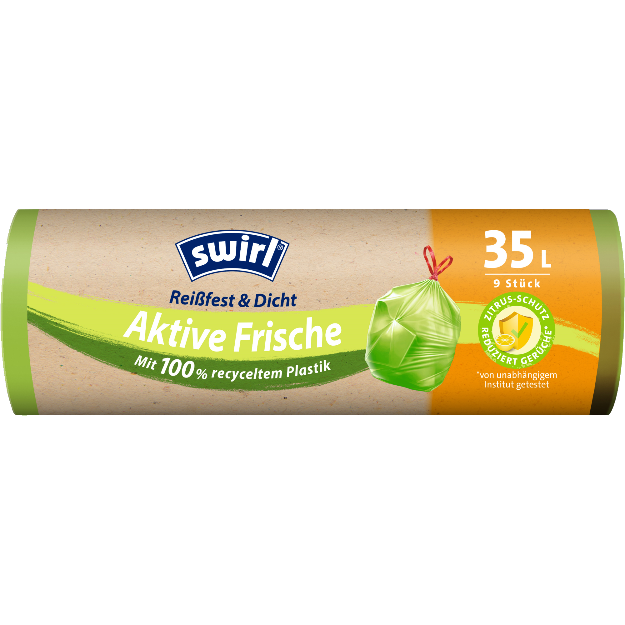 Swirl Müllbeutel Aktive-Frische 55 x 63 cm (B x H) 35l Plastik, 100 % recycelt grün 9 St./Pack.
