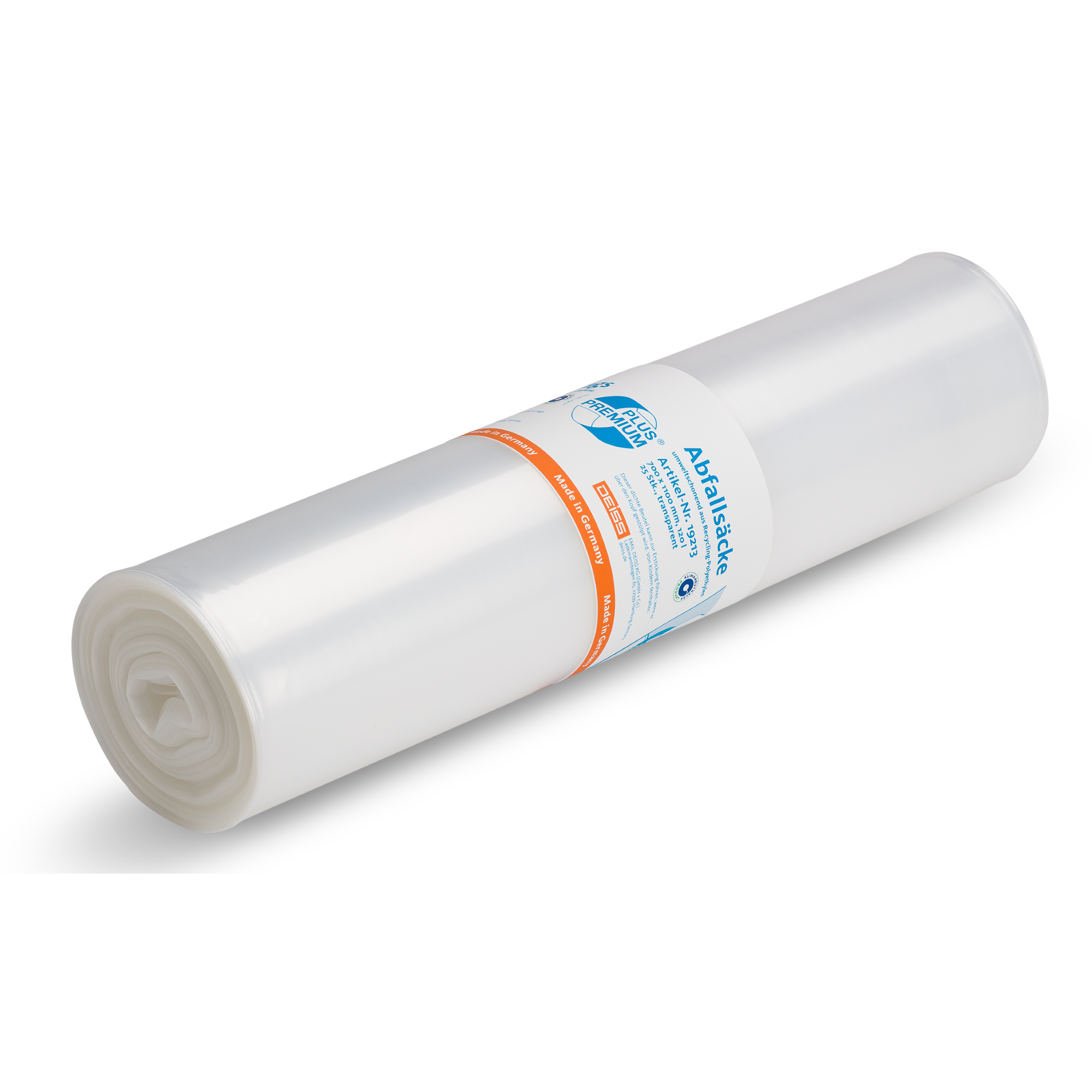PREMIUM PLUS Müllsack 70 x 110 cm (B x H) 120l LDPE, 95 % recycelt transparent 25 St./Pack.
