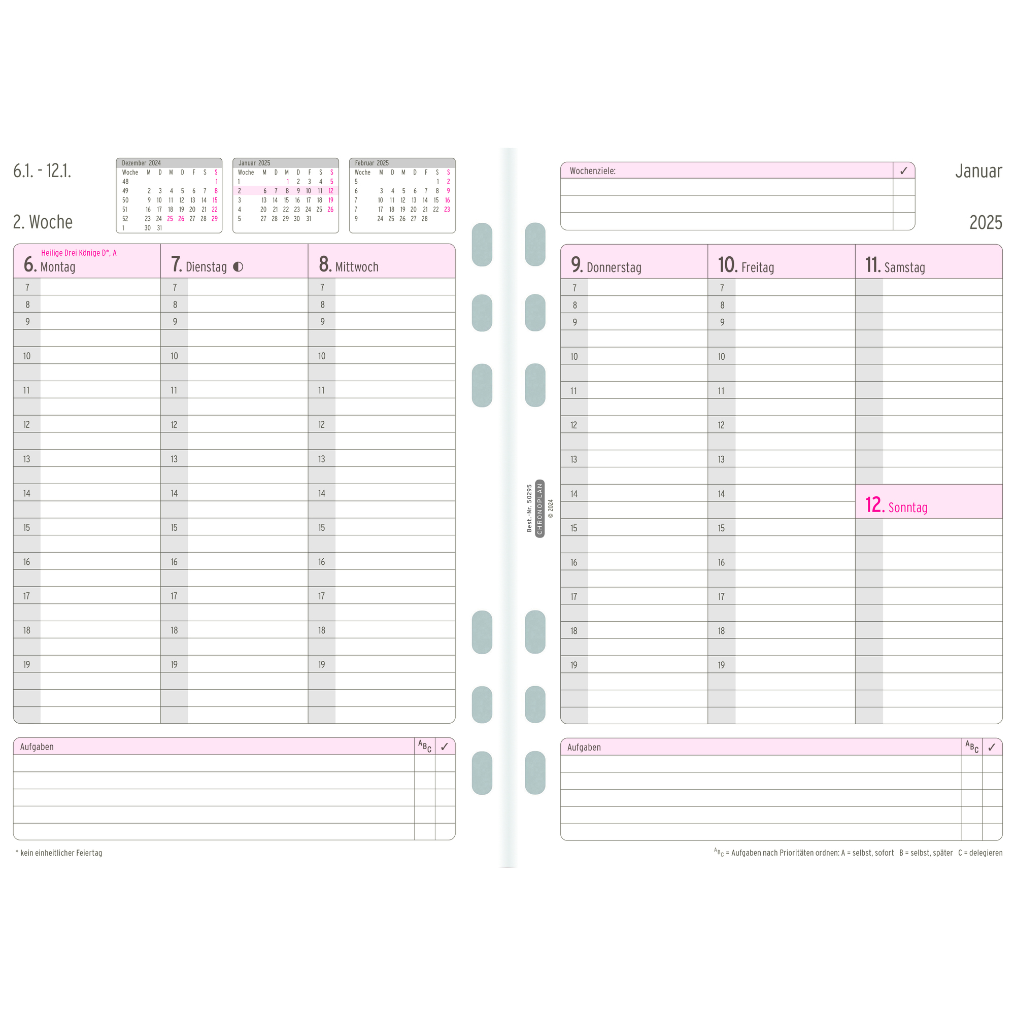 Chronoplan Einlage Kalender 2025 DIN A5 1 Woche/2 Seiten