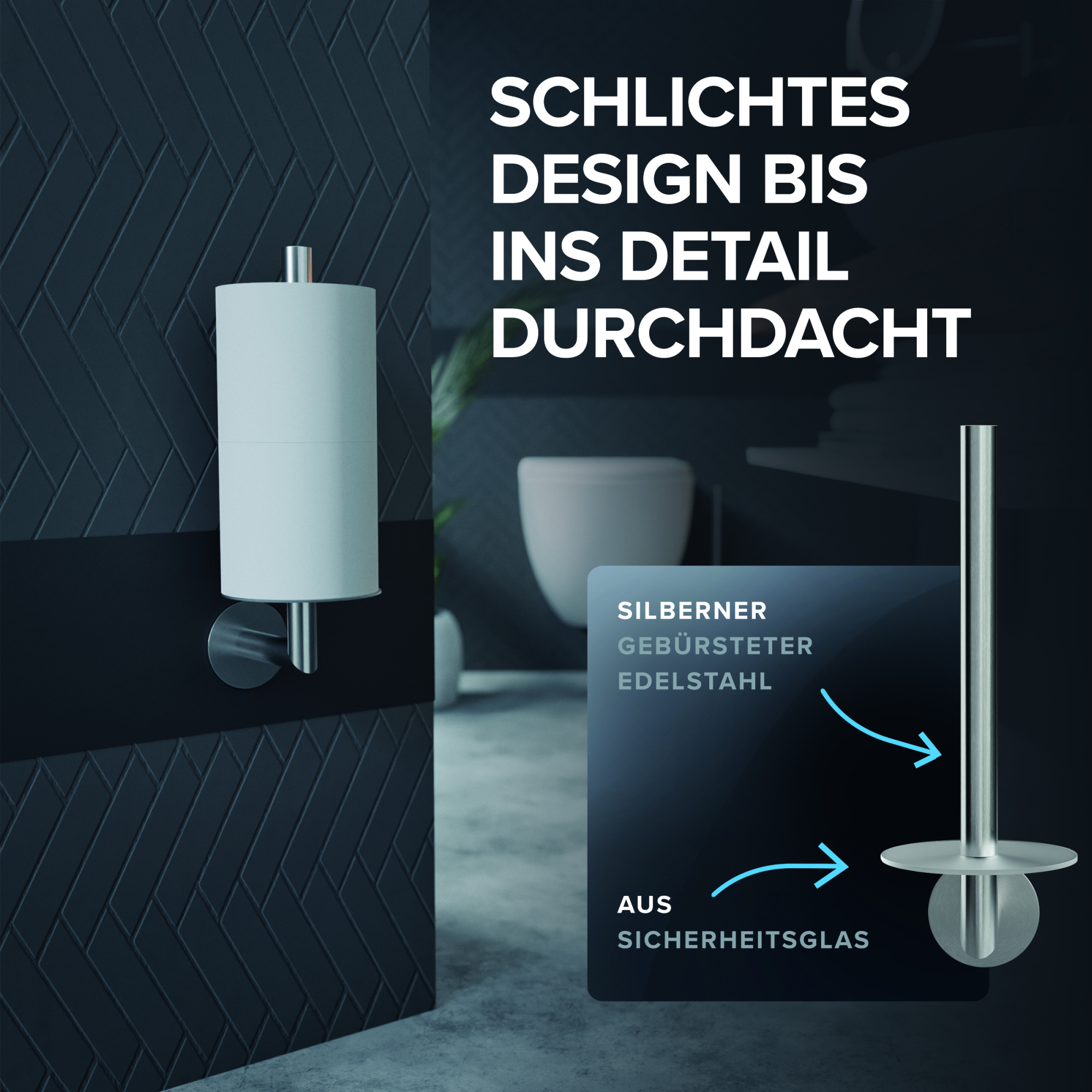 ovimar WC-Rollenhalter Skodsbol 13,5 x 5 x 28,5 cm (B x H x T) 2 Rollen Edelstahl, gebürstet/Glas silber