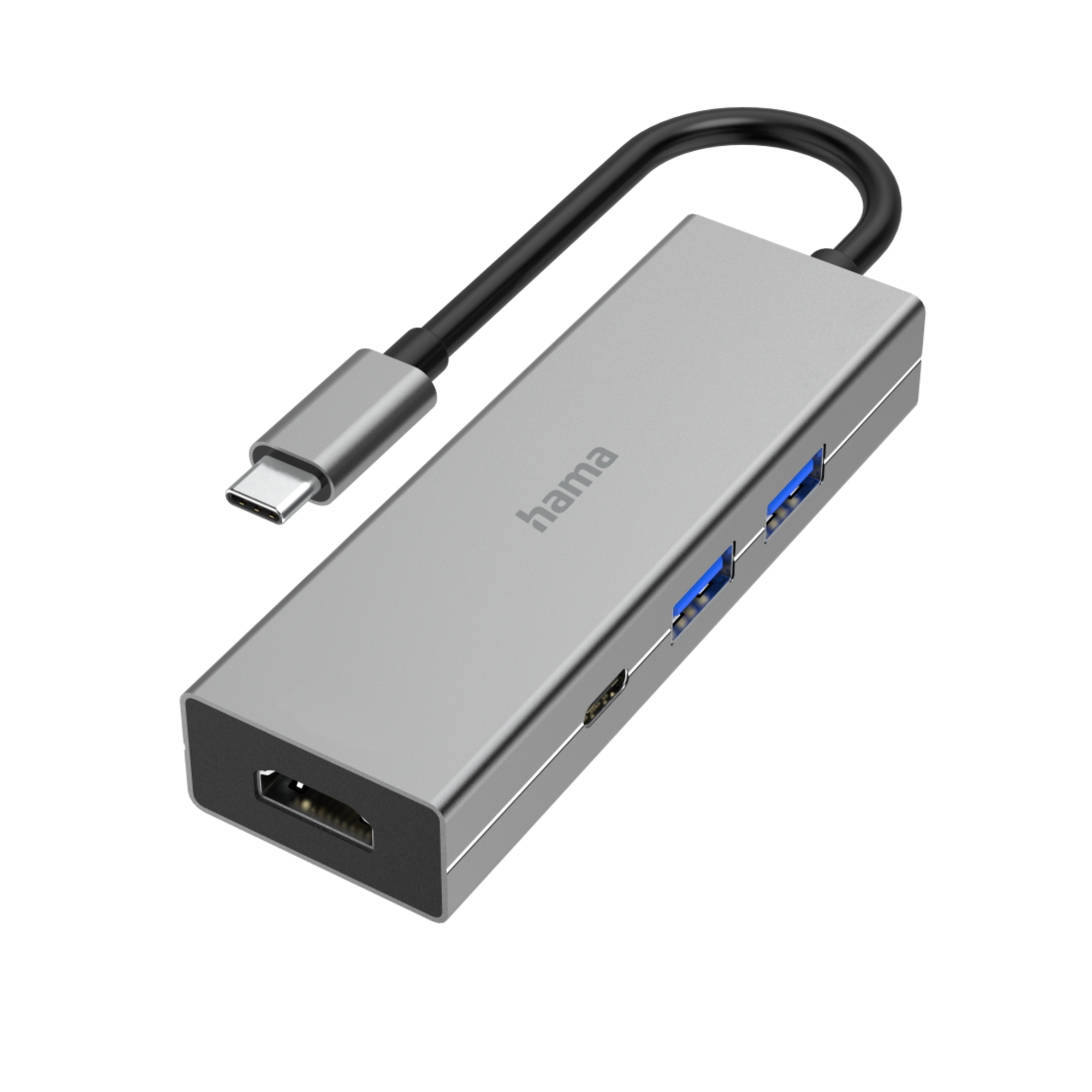 Hama USB-Hub USB-C 4 frei Anschlüsse grau