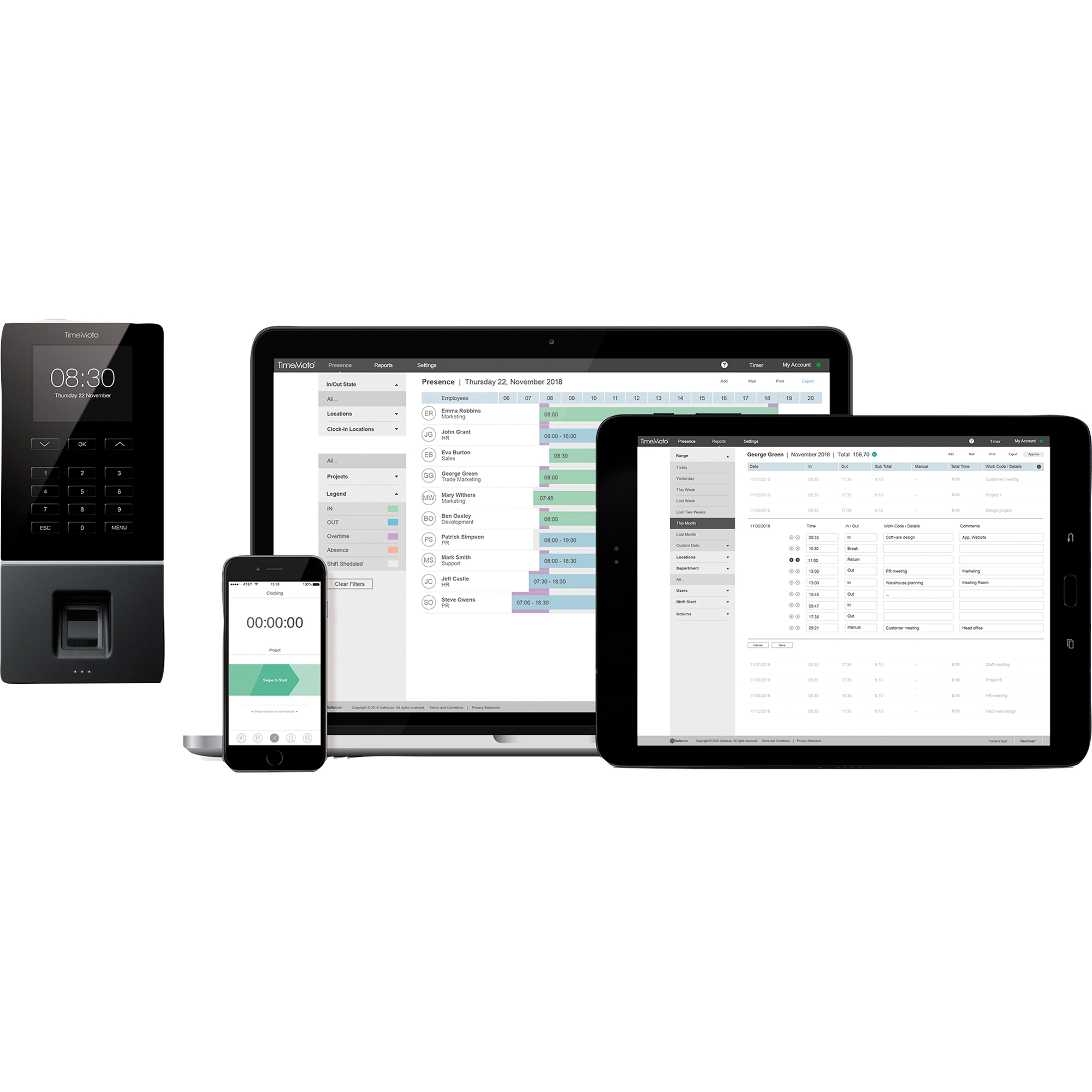 TIMEMOTO Zeiterfassungssystem TM-626 9,95 x 21,5 x 4,43 cm (B x H x T) RFID-Sensor, Fingerabdrucksensor Windows® universell LAN, WiFi, USB-Host