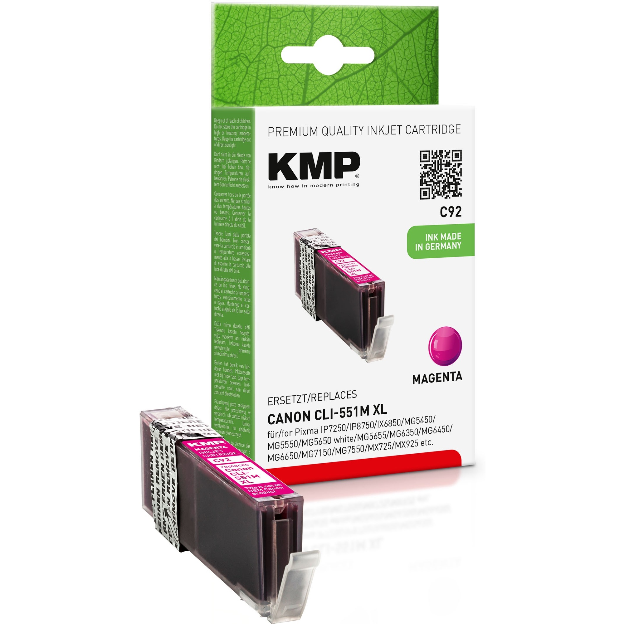 KMP Tintenpatrone kein Originalzubehör Kompatibel mit: Canon CLI551MXL C92 ca. 650 Seiten magenta 15ml