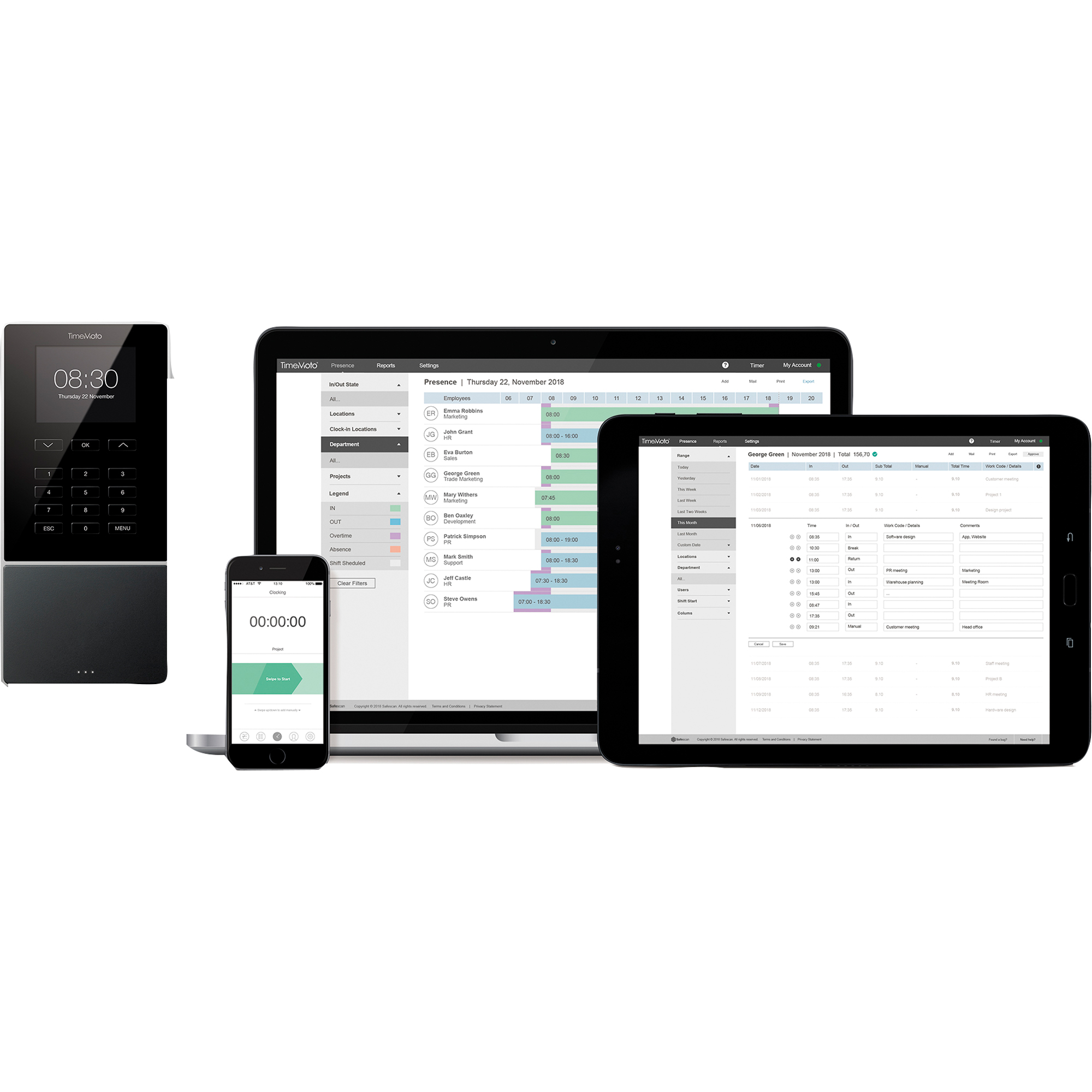 TIMEMOTO Zeiterfassungssystem TM-616 9,95 x 21,5 x 4,43 cm (B x H x T) RFID-Sensor Windows® universell LAN, WiFi, USB-Host