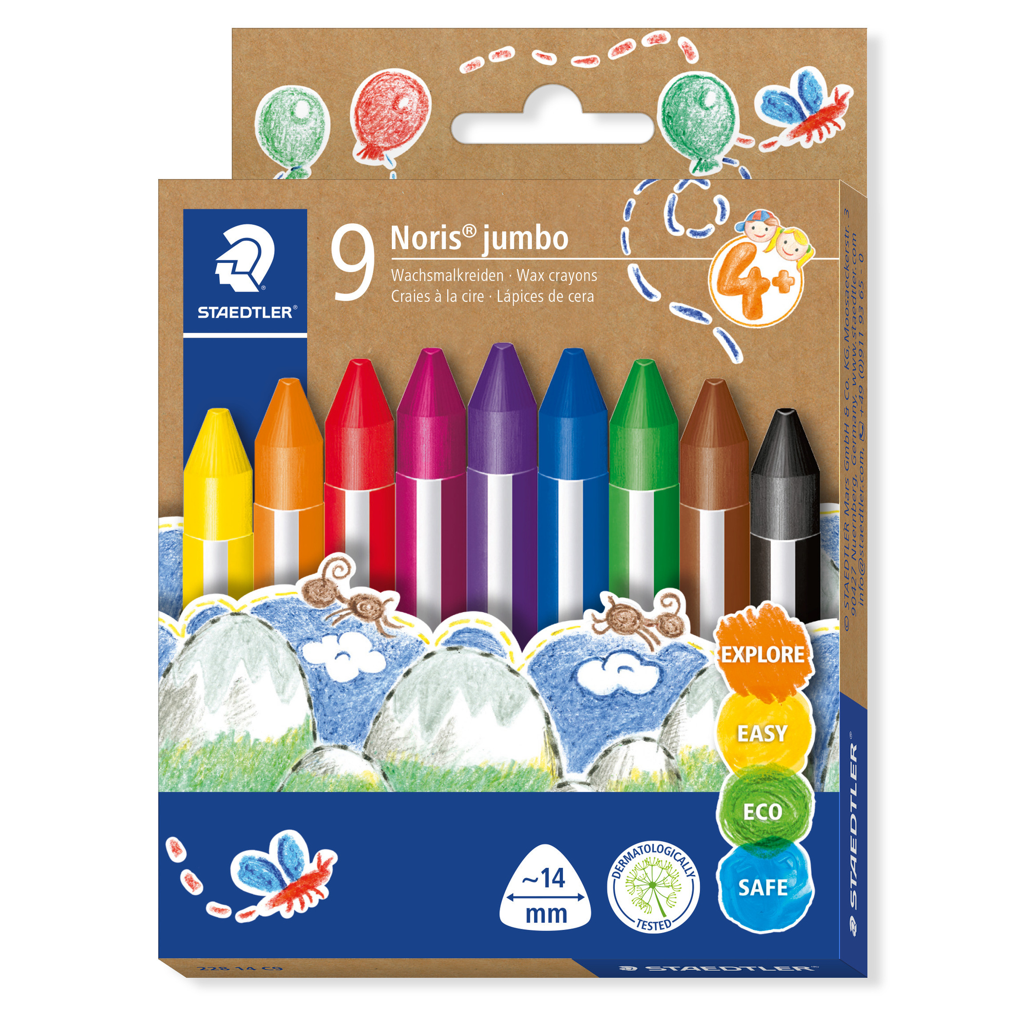 STAEDTLER® Wachsmalstift Noris® jumbo 228 1,4 x 12,2 cm (Ø x L) farbig sortiert 9 St./Pack.
