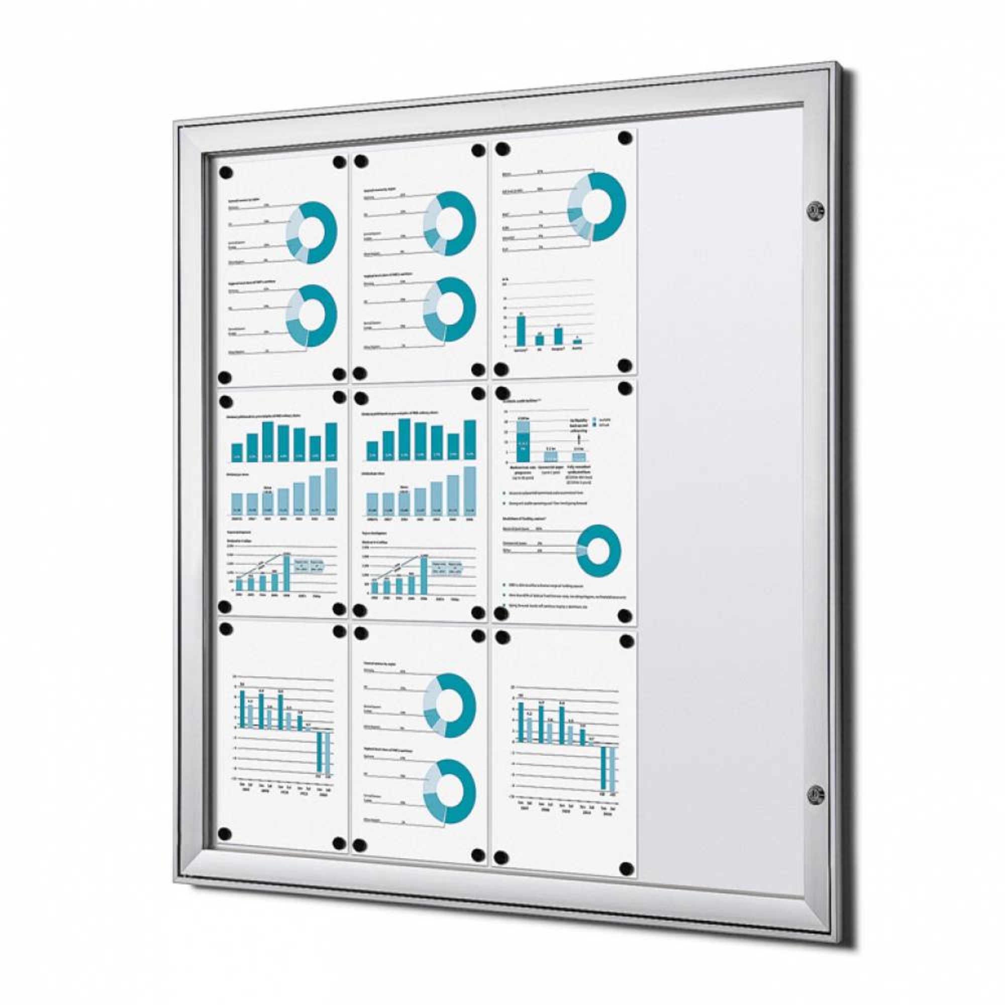 Showdown® Displays Schaukasten Innenbereich, regengeschützter Außenbereich 96,9 x 100,4 x 2,3 cm (B x H x T) 12 x DIN A4 mit Schloss Aluminium silber