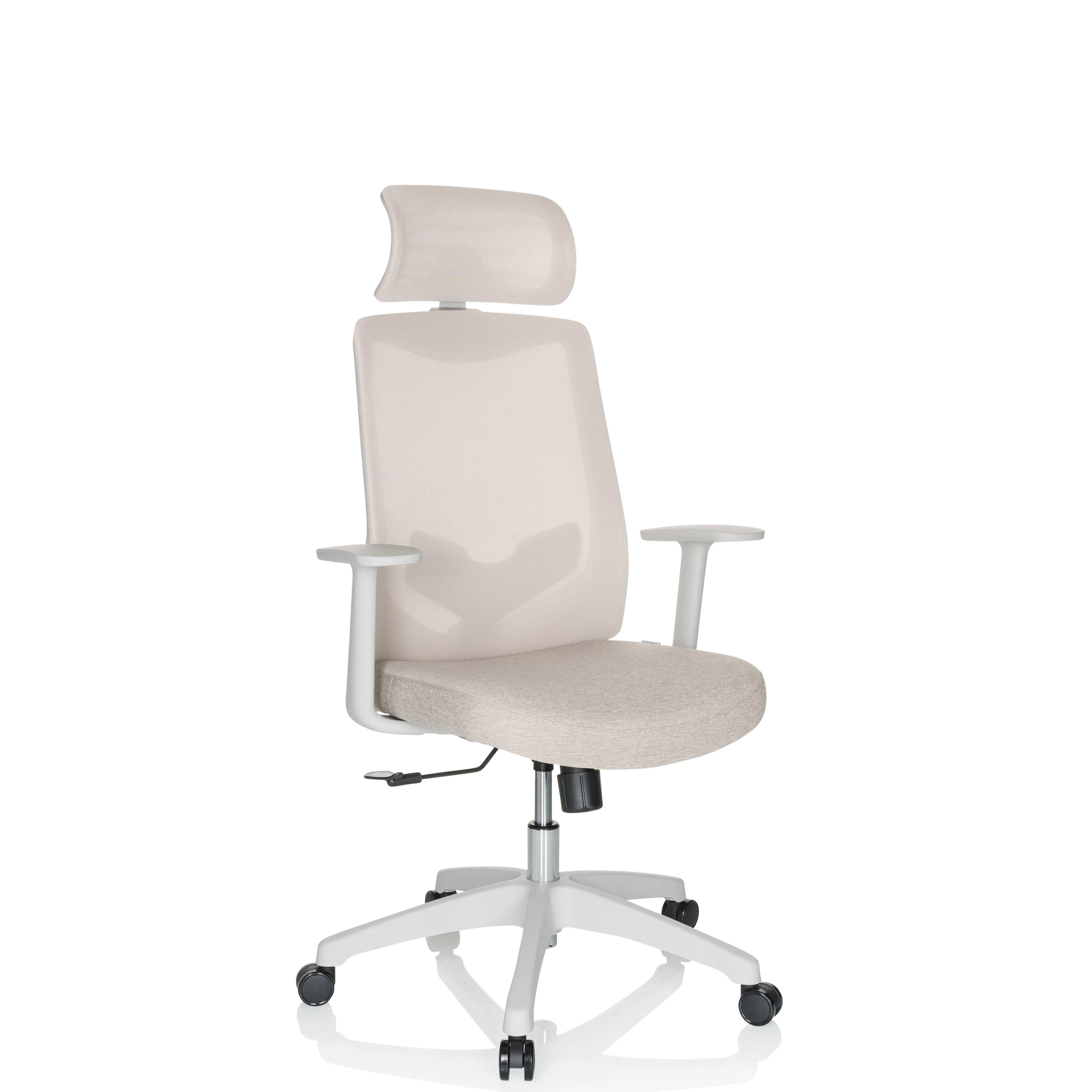 hjh OFFICE Bürodrehstuhl MIKEO W 43-48cm Synchronmechanik Rolle universell (für Hart- und Teppichböden) Kunststoff beige