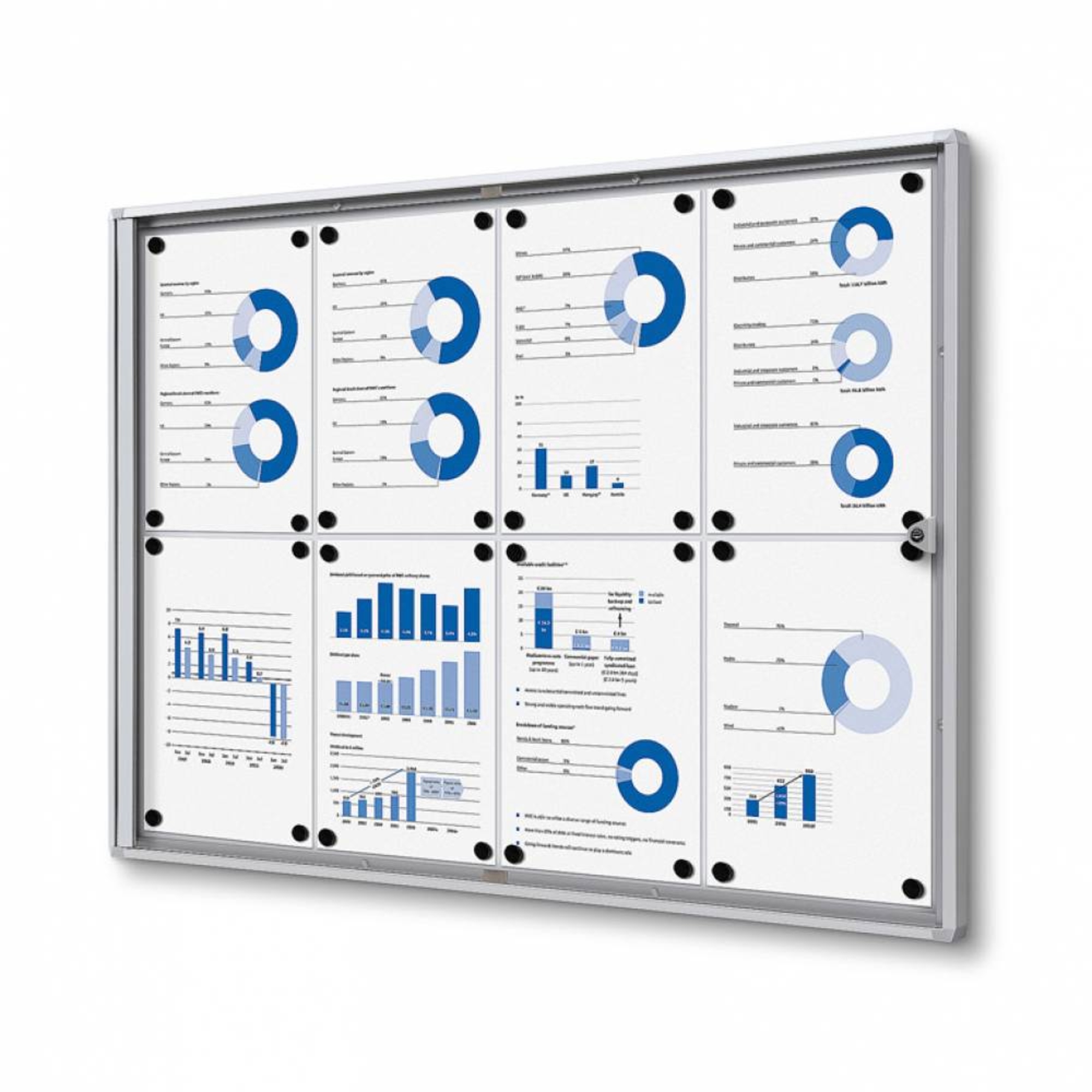Showdown® Displays Schaukasten Economy Innenbereich 93,1 x 65,5 x 2,6 cm (B x H x T) 8 x DIN A4 mit Schloss Aluminium silber
