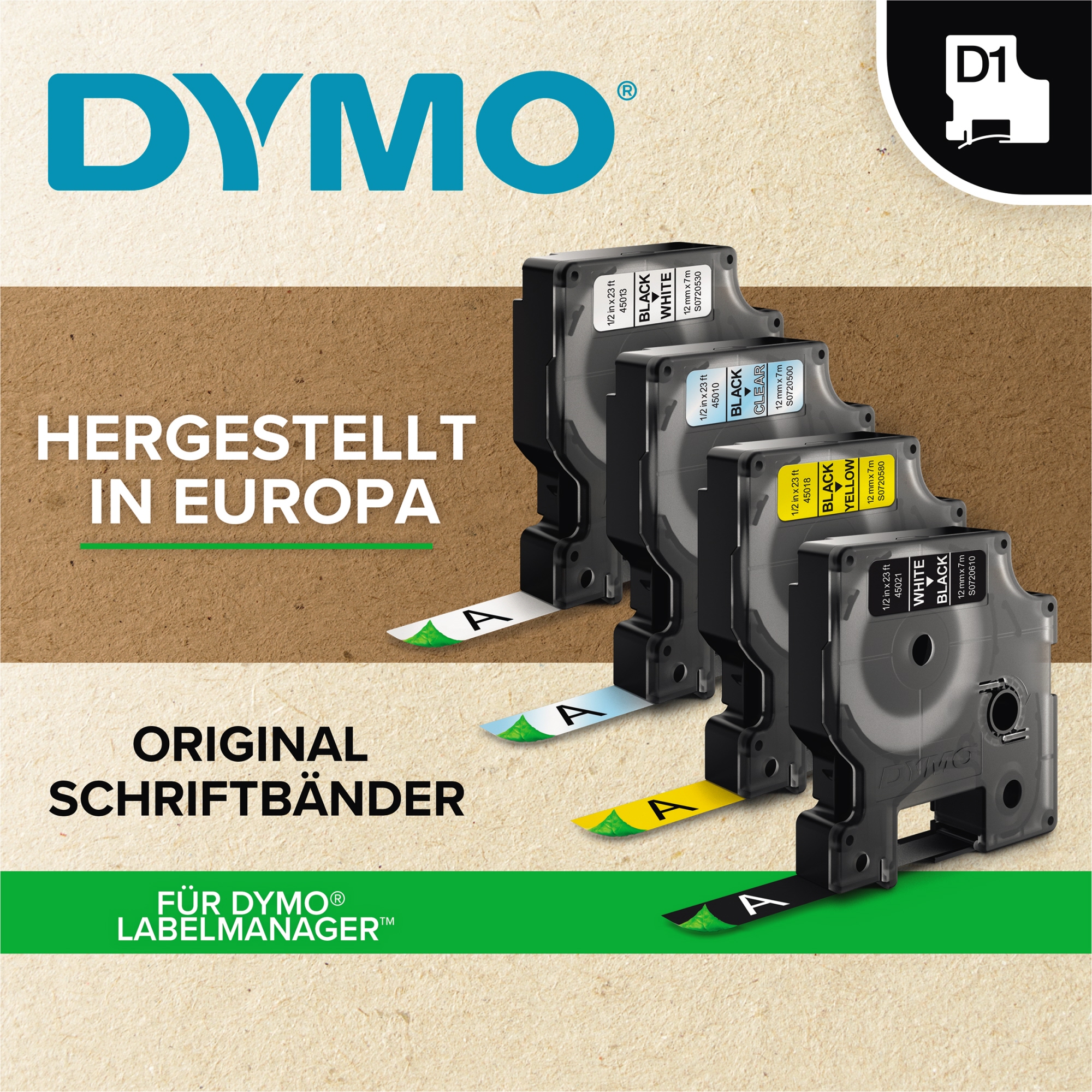 DYMO® Schriftbandkassette 12 mm x 7 m (B x L) blau schwarz
