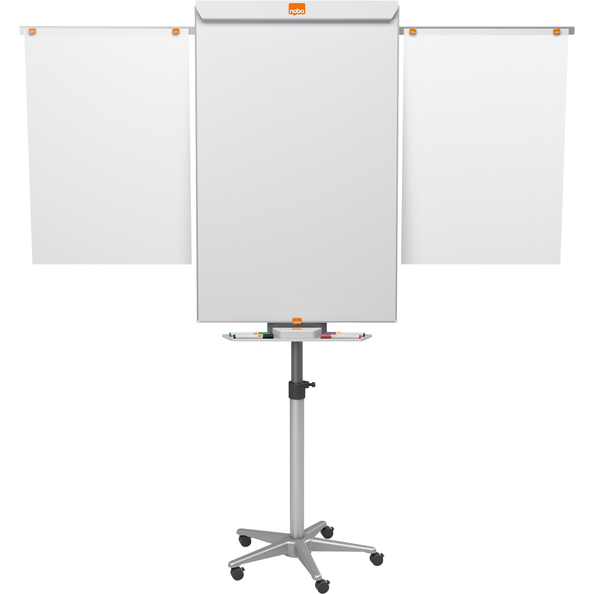 Nobo® Mobiles Flipchart Impression Pro mit Ablageschale Fünfarmfuß mit 5 Rollen Stahl silber